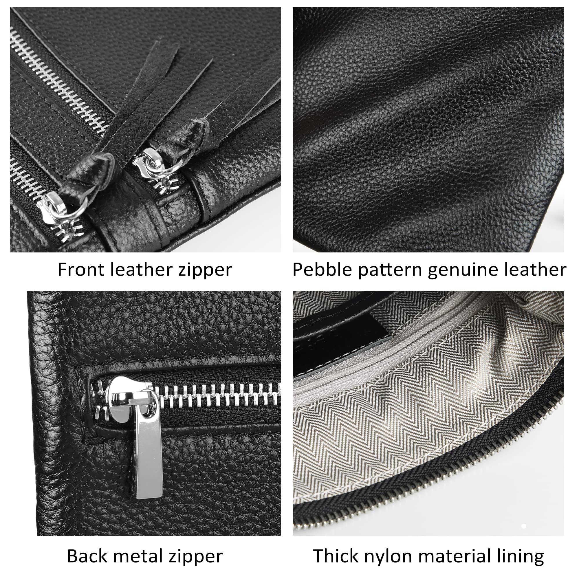 befen Small Black Genuine Leather Crossbody Purses for Women Trendy, Mini Shoulder Cross Body Bags Tripple Zipper Pouch Purse Travel - Fit iPhone 14 Pro Max