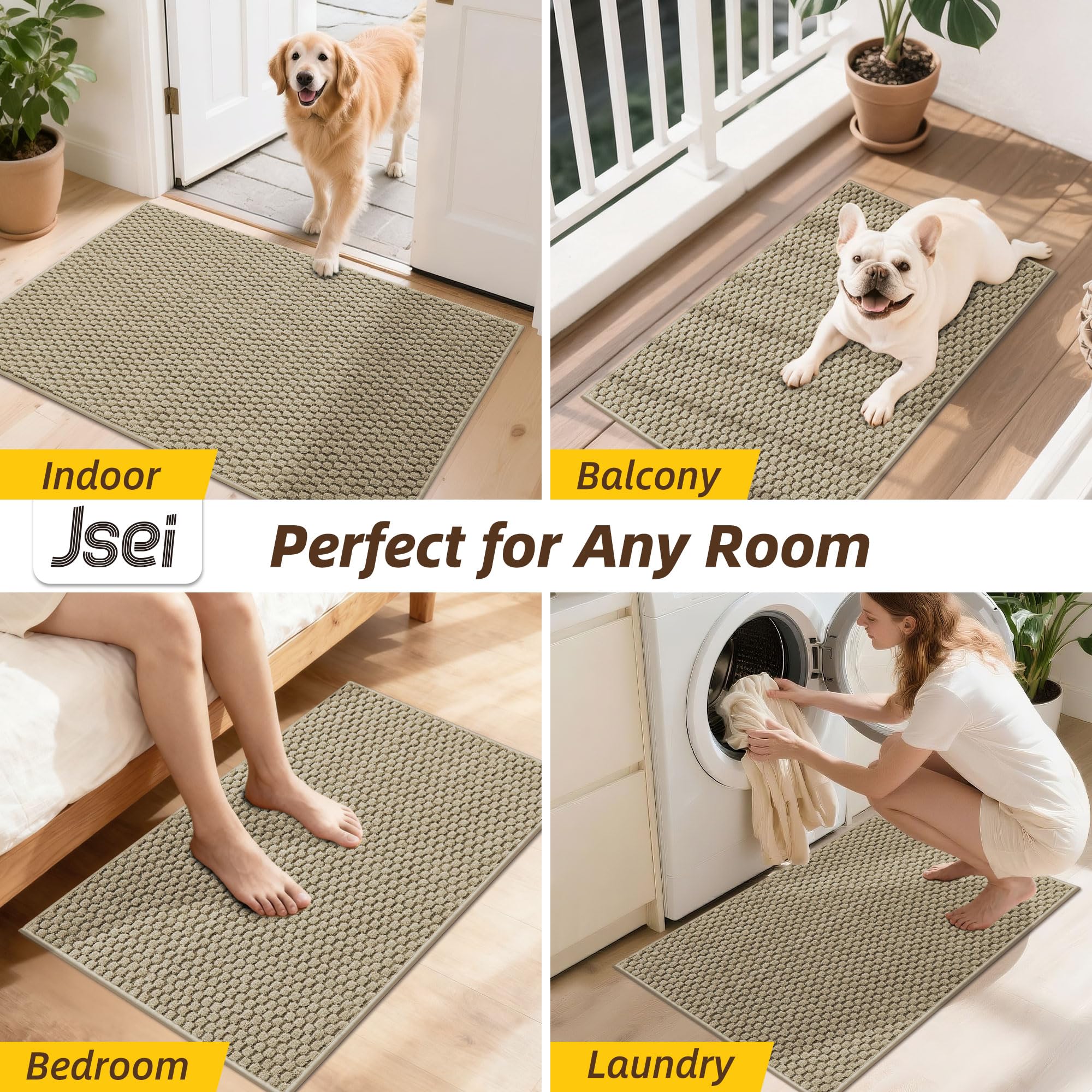 JSEI Dirt Trapper Door Mat 32"x48", Non-Slip Entryway Rugs Doormat Indoor, Washable Absorbent and Stain Resist Welcome Floor Mat for Front Door, Dog Door Mat, Muddy Wet Shoes & Paws, Beige