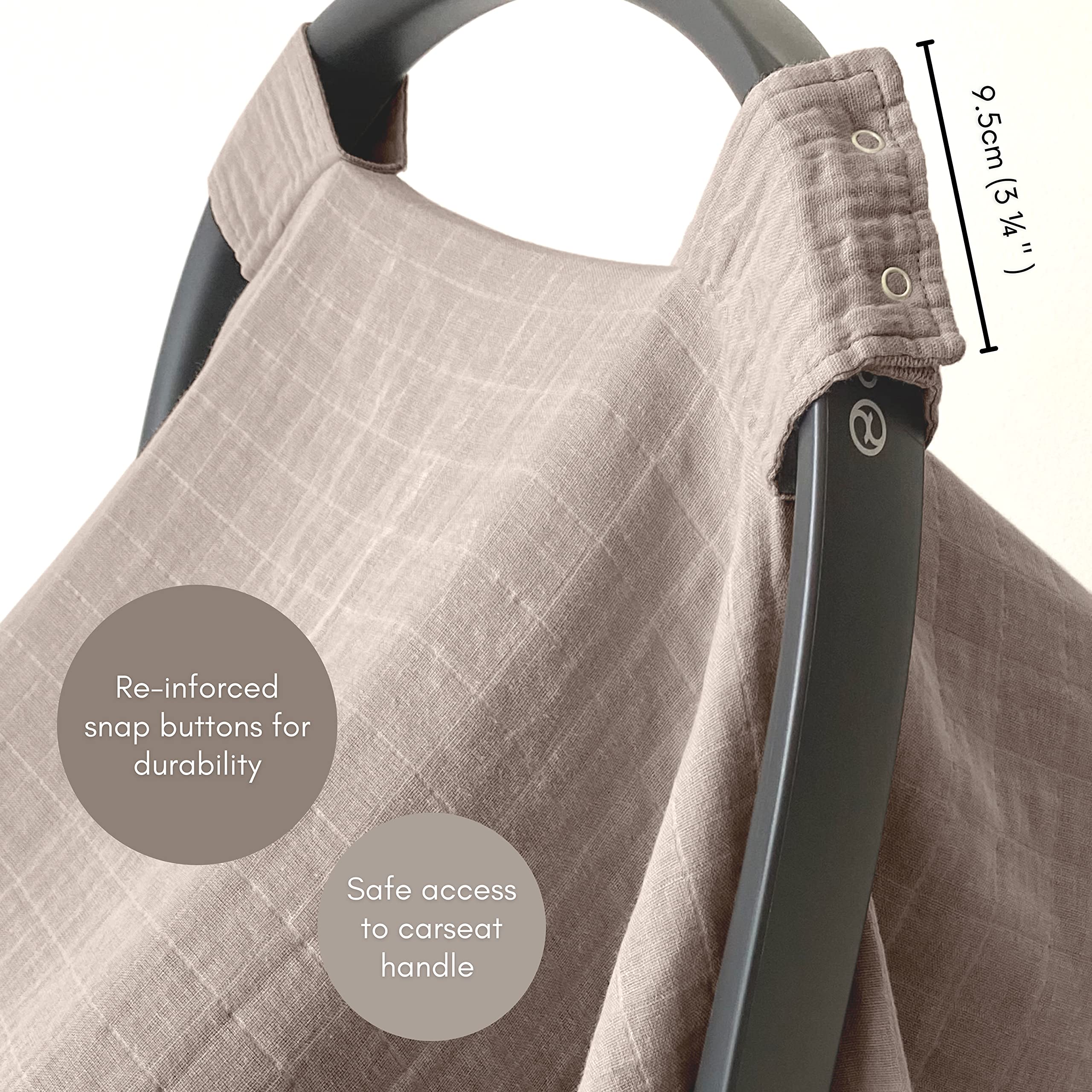 MOZAH 100% Organic Muslin Baby Car Seat Cover Muslin Carseat Canopy Baby Car Seat Covers for Boys (Warm Taupe)