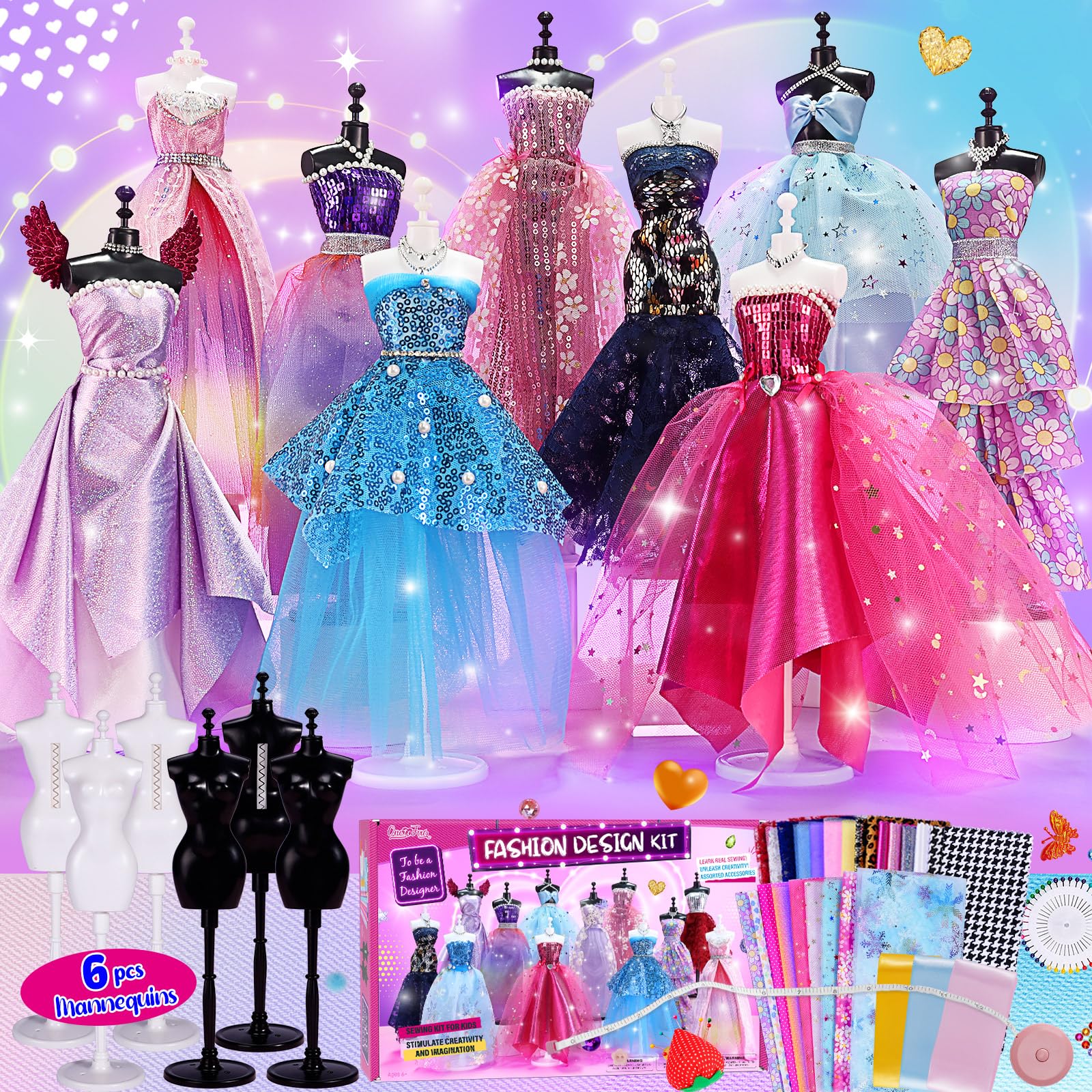 ONE TO FOUR 800+Pcs - Fashion Designer Kit for Girls with 6 Mannequins - Arts and Crafts Kit- Sewing Kit for Kid Ages 8-12 -Girls Gift Age 6 7 8 9 10 11 12-Christmas Gifts for Teen Girls