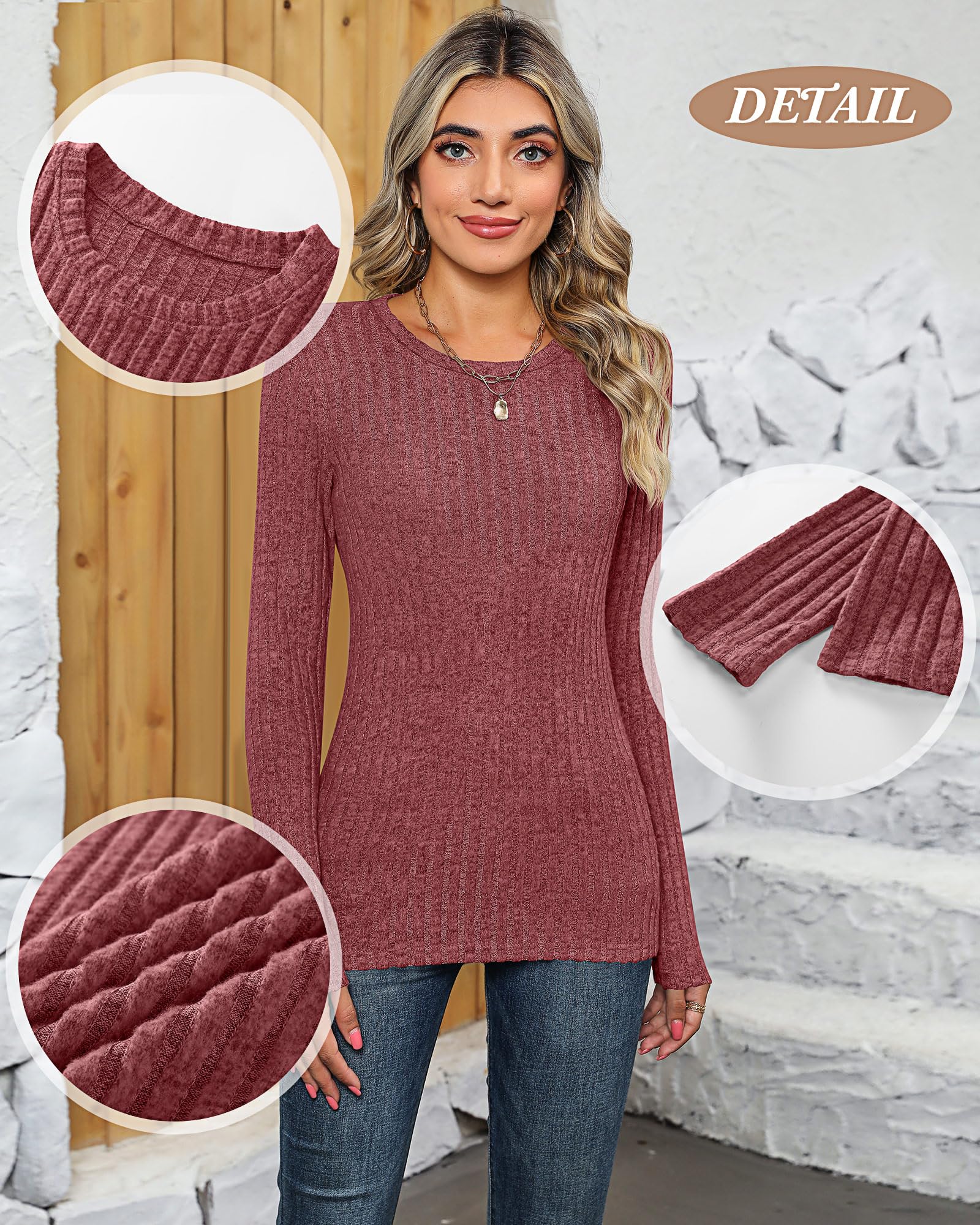 Ficerd 2 Pack Women's Sweaters, Fall Long Sleeve Fitted Sweaters Cable Knit Light Tunic Tops Crew Neck Sweaters 2025 Trendy(Medium,Black, Wine Red)