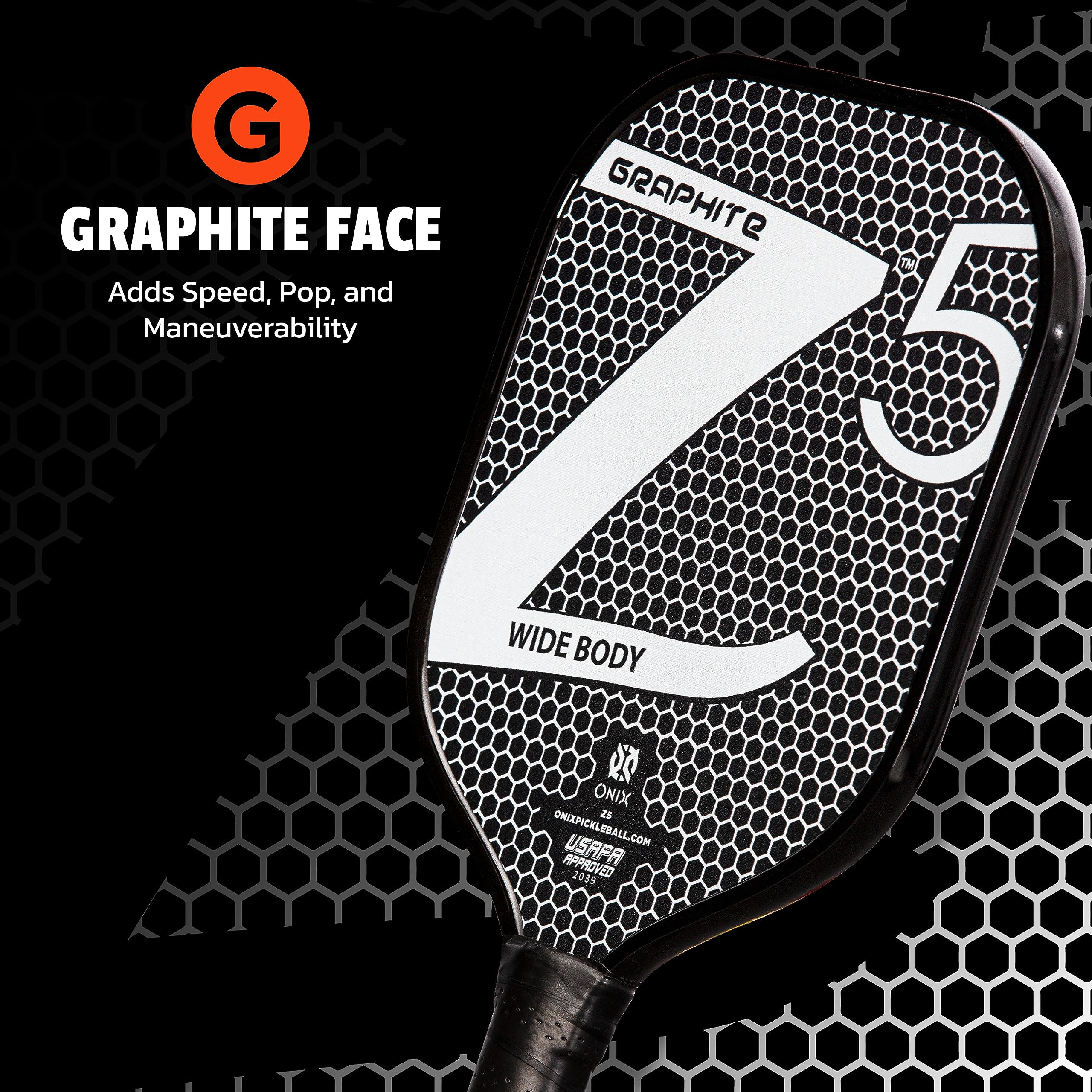 ONIX Graphite Z5 Pickleball Paddle (Graphite Carbon Fiber Face with Rough Texture Surface, Cushion Comfort Grip and Nomex Honeycomb Core for Touch, Control, and Power),White