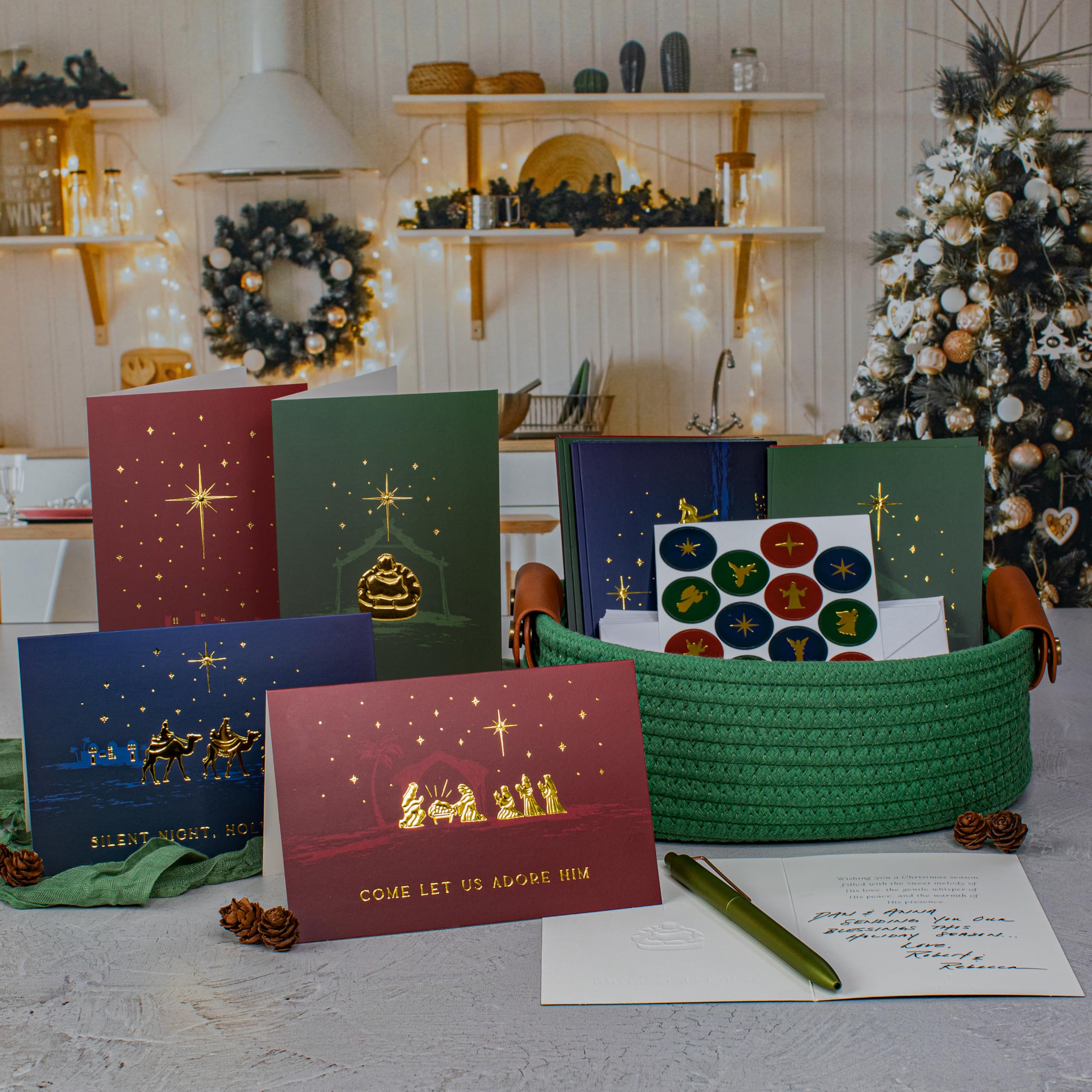 ZICOTO Beautiful Christmas Cards Set of 20 with Religious Designs - Incl. Bulk Envelopes, Matching Stickers And Storage Box - Perfect to Send Warm Holiday Wishes to Friends and Family