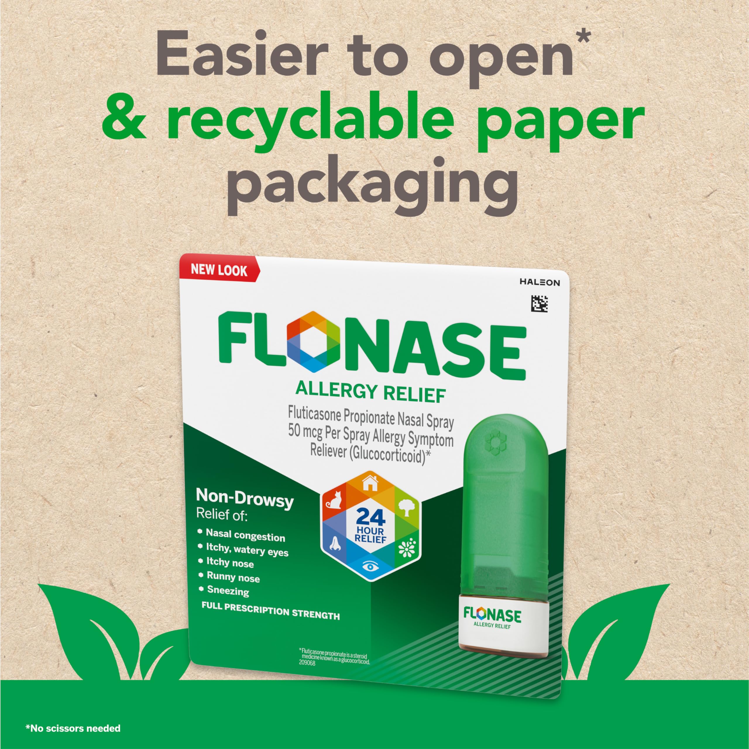 Flonase Allergy Relief Nasal Spray, 24-Hour Non-Drowsy Multi-Symptom Relief – 144 Sprays (Pack of 2) plus Bonus Pack of Tissues