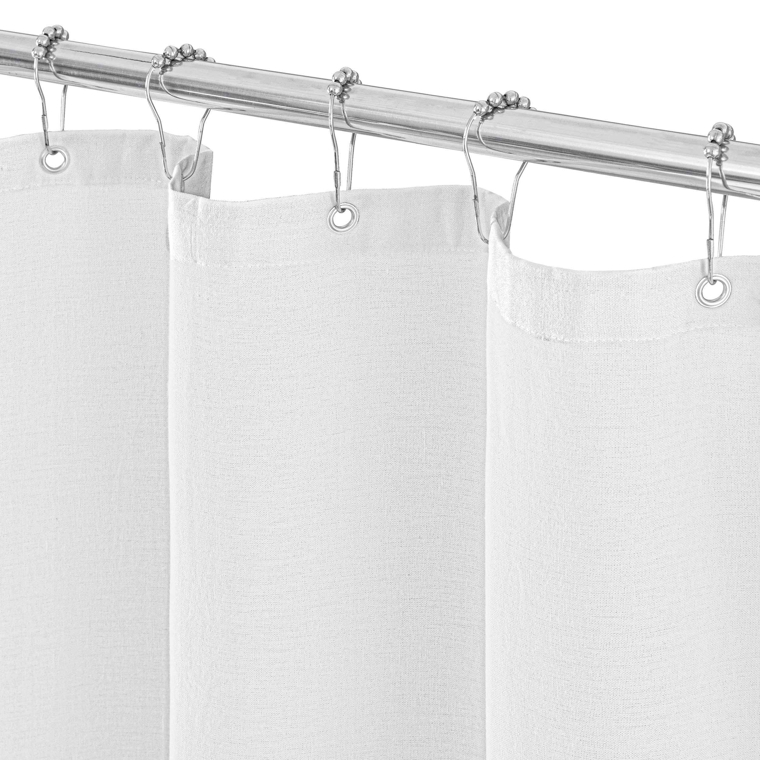 Seasonwood Linen Shower Curtain White Fabric Shower Curtain Boho White Shower Curtains for Bathroom Modern Farmhouse Bathroom Decor (72x72 Inch)