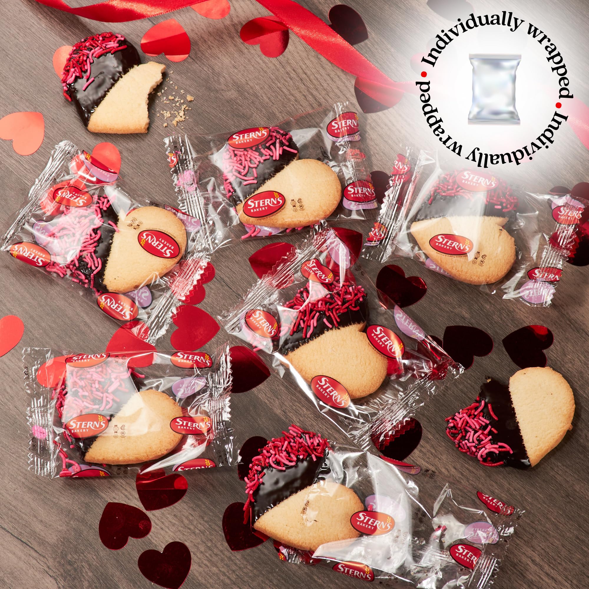 Heart Shaped Chocolate Cookies With Red Sprinkles |[6 Count] Cookies Individually Wrapped | Fathers Day Food Gifts for Dad Husband Grandpa | Kosher, Nut Free | Stern’s Bakery