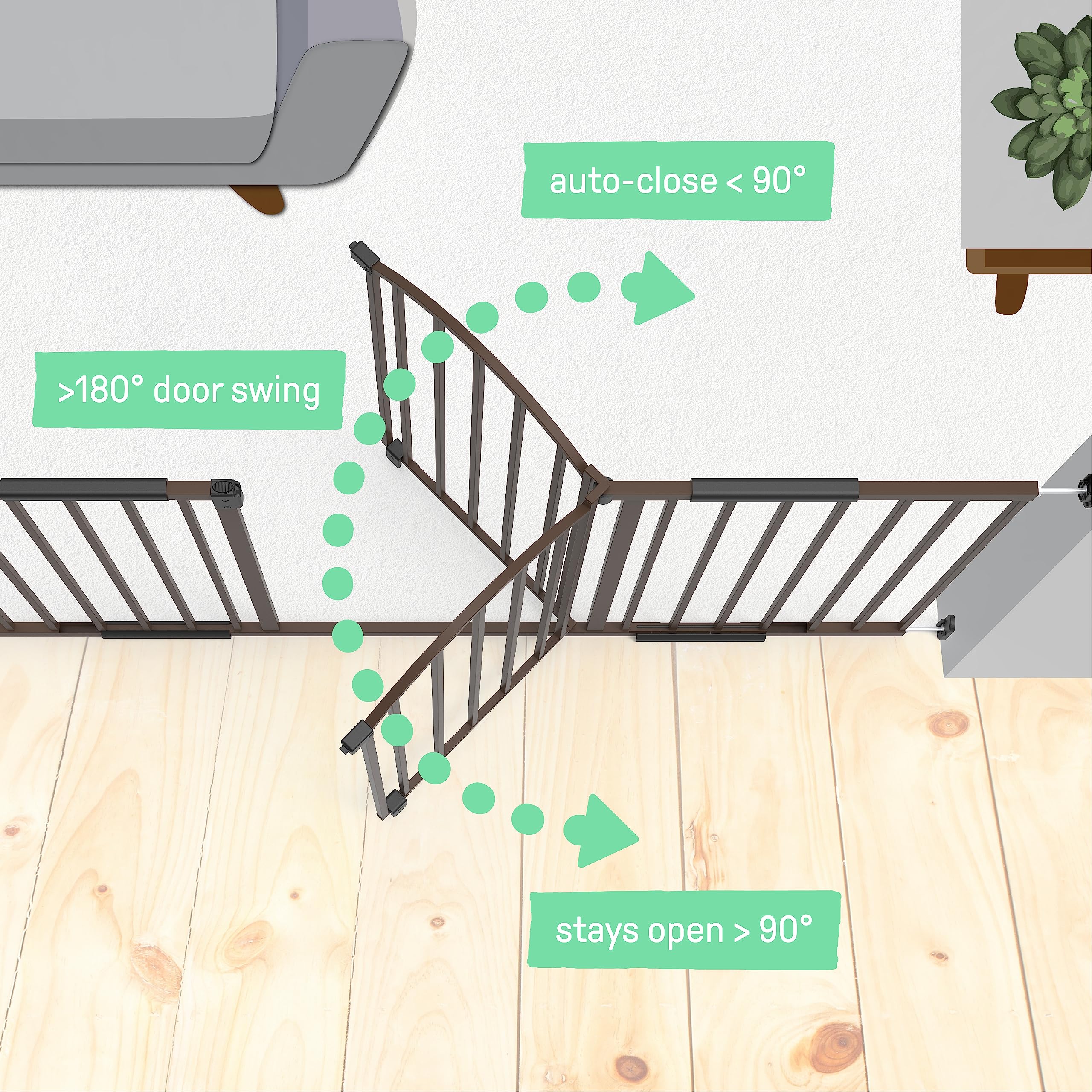 Summer Infant Metal Expansion Extra Wide Safety Pet and Baby Gate, 44"-71" Wide, 36” Tall, Hardware Mounted for Dog and Child Safety, Fits Large Opening or Doorway, Auto Close Walk Thru Door - Bronze