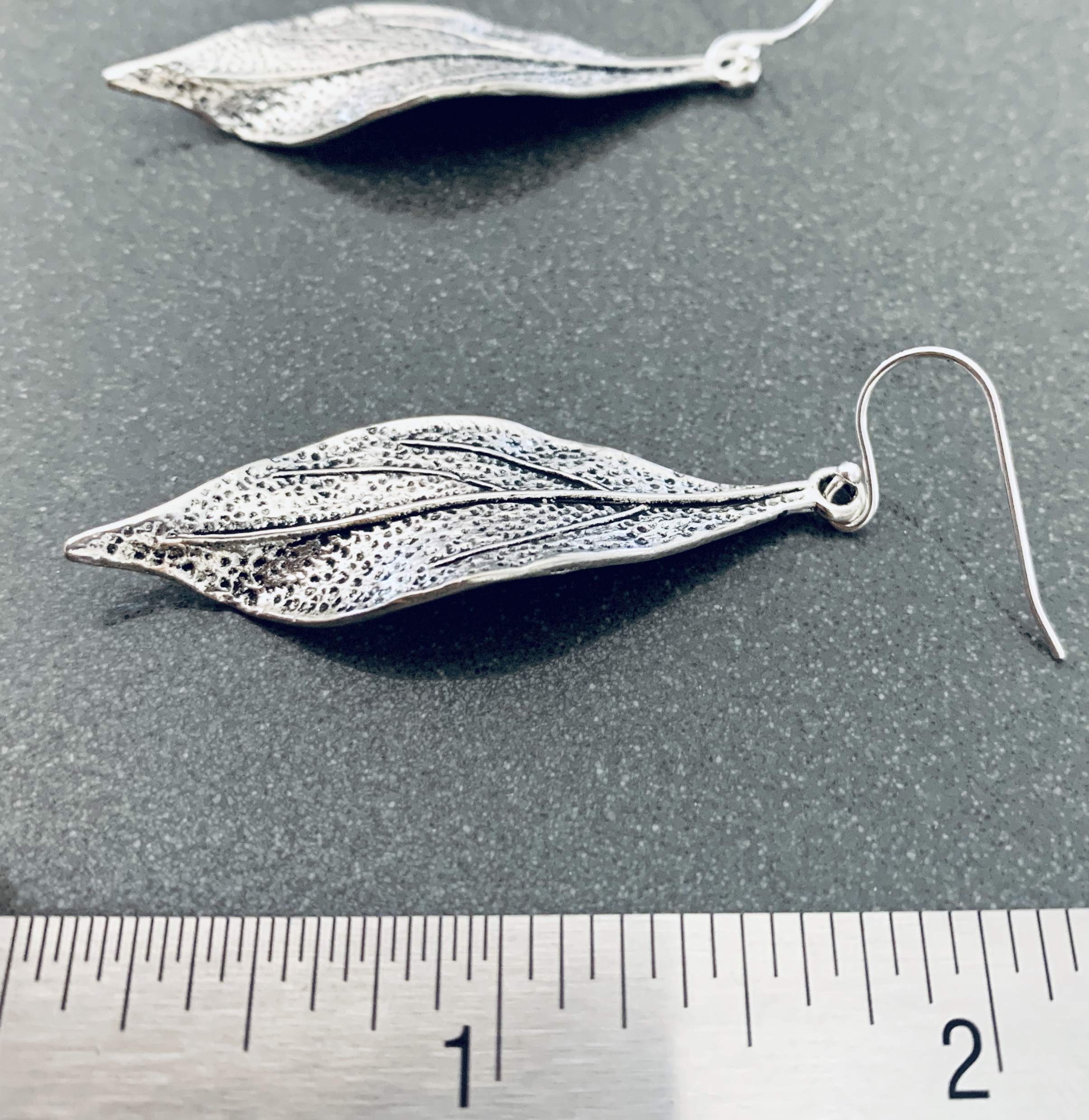 Wavy Leaf on Sterling Silver Dangle Earrings Bohemian Boho