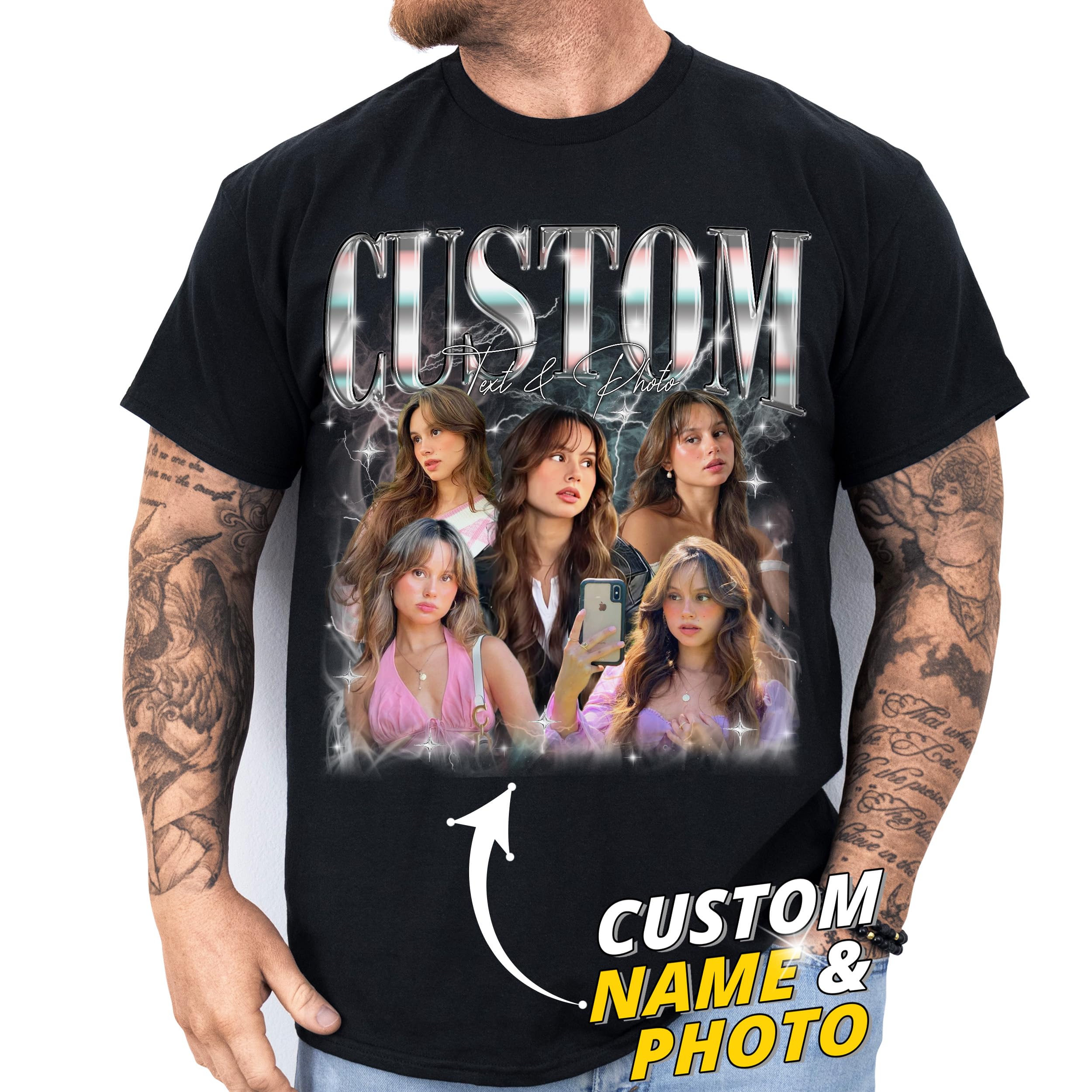 Custom Girlfriend Face Shirt for Boyfriend Custom Your Photo Bootleg Rap Shirt Christmas Valentine Gifts Shirt (Bootleg Shirt_01)