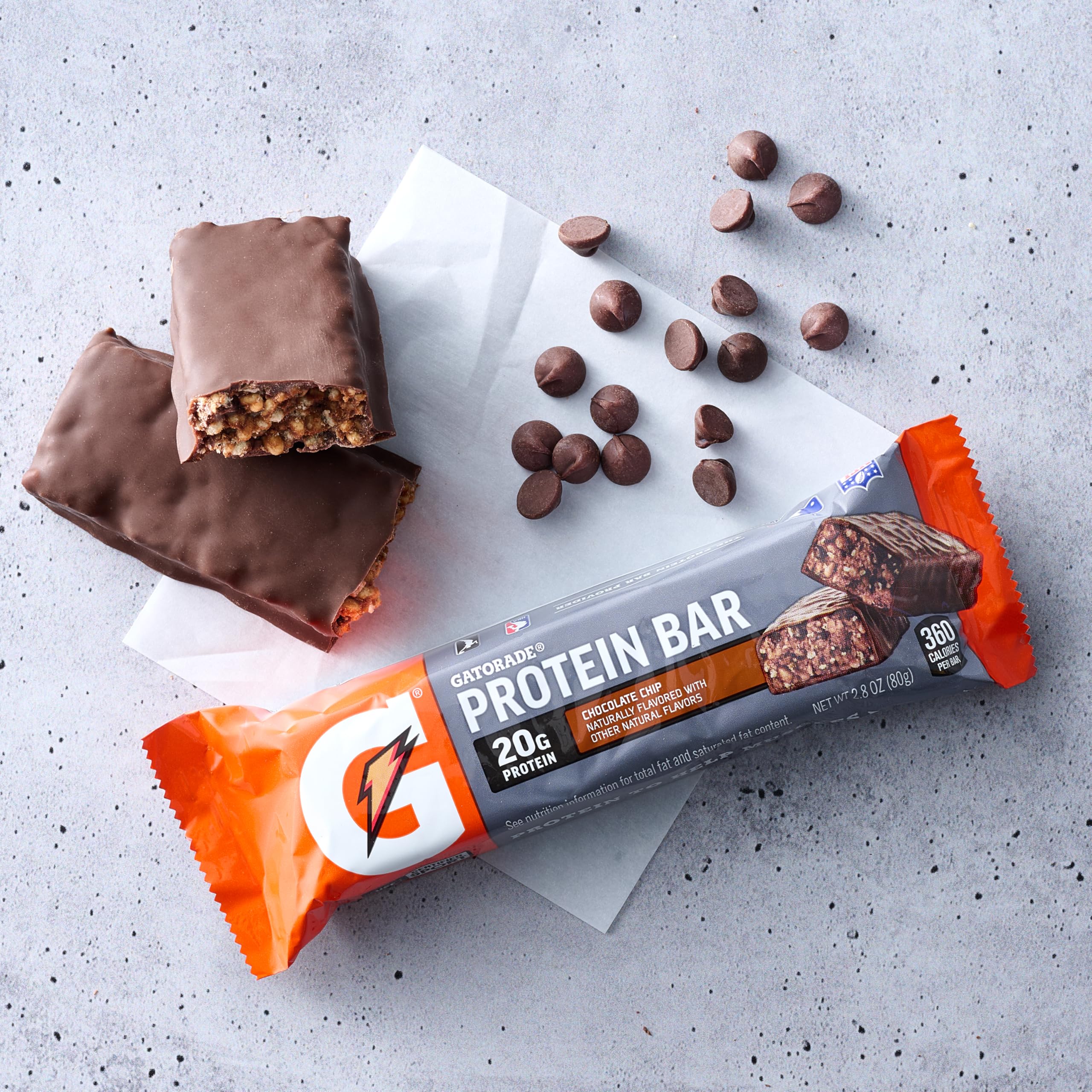 Gatorade Whey Protein Recover Bars, Chocolate Chip, 2.8 ounce(Pack of 12)