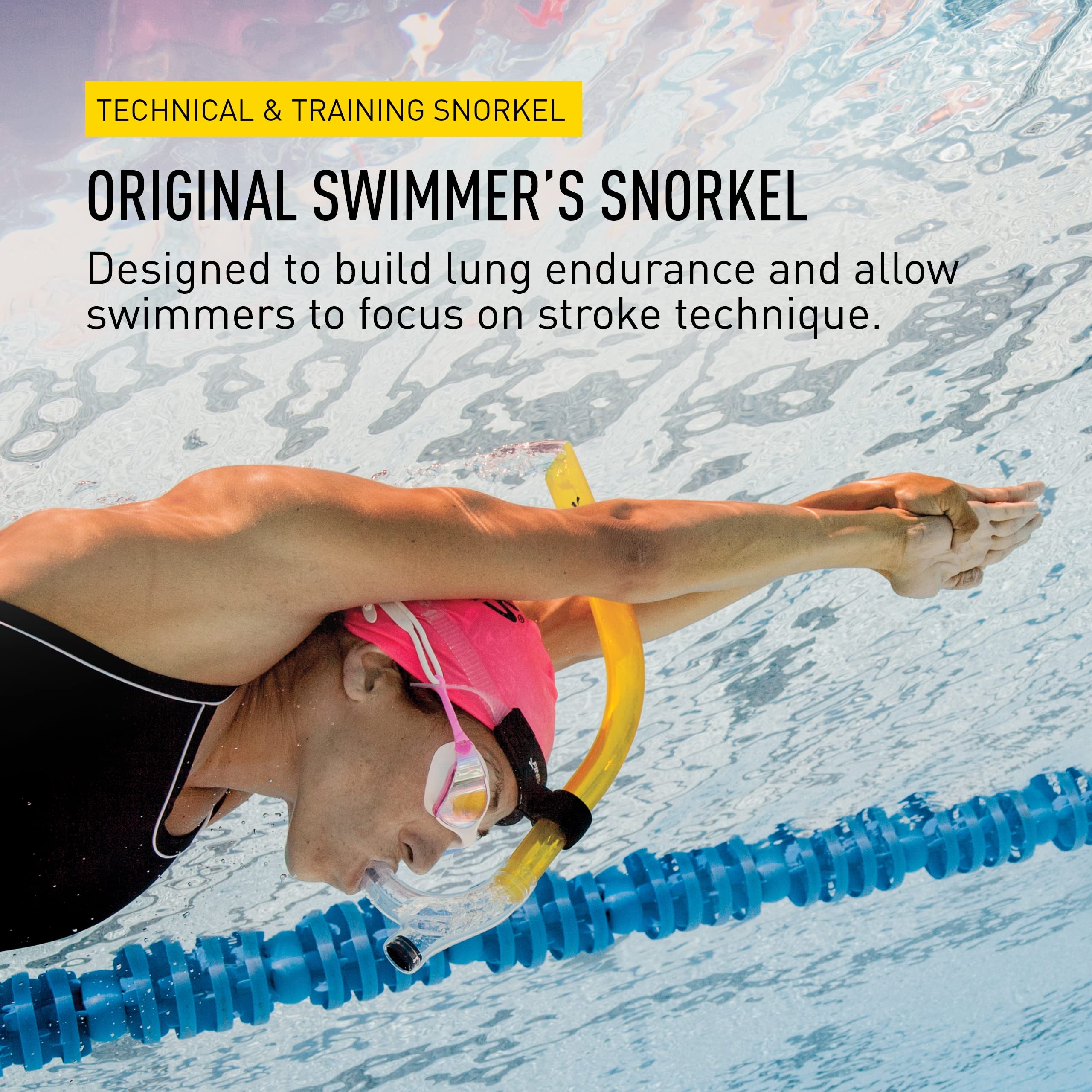 FINIS Original Swimmer's Snorkel - High-Quality Center-Mount Snorkel Set for Swimming Laps & Training - Snorkel Gear with Adjustable Fit, Silicone Mouthpiece, and Purge Valve - Adult, Yellow