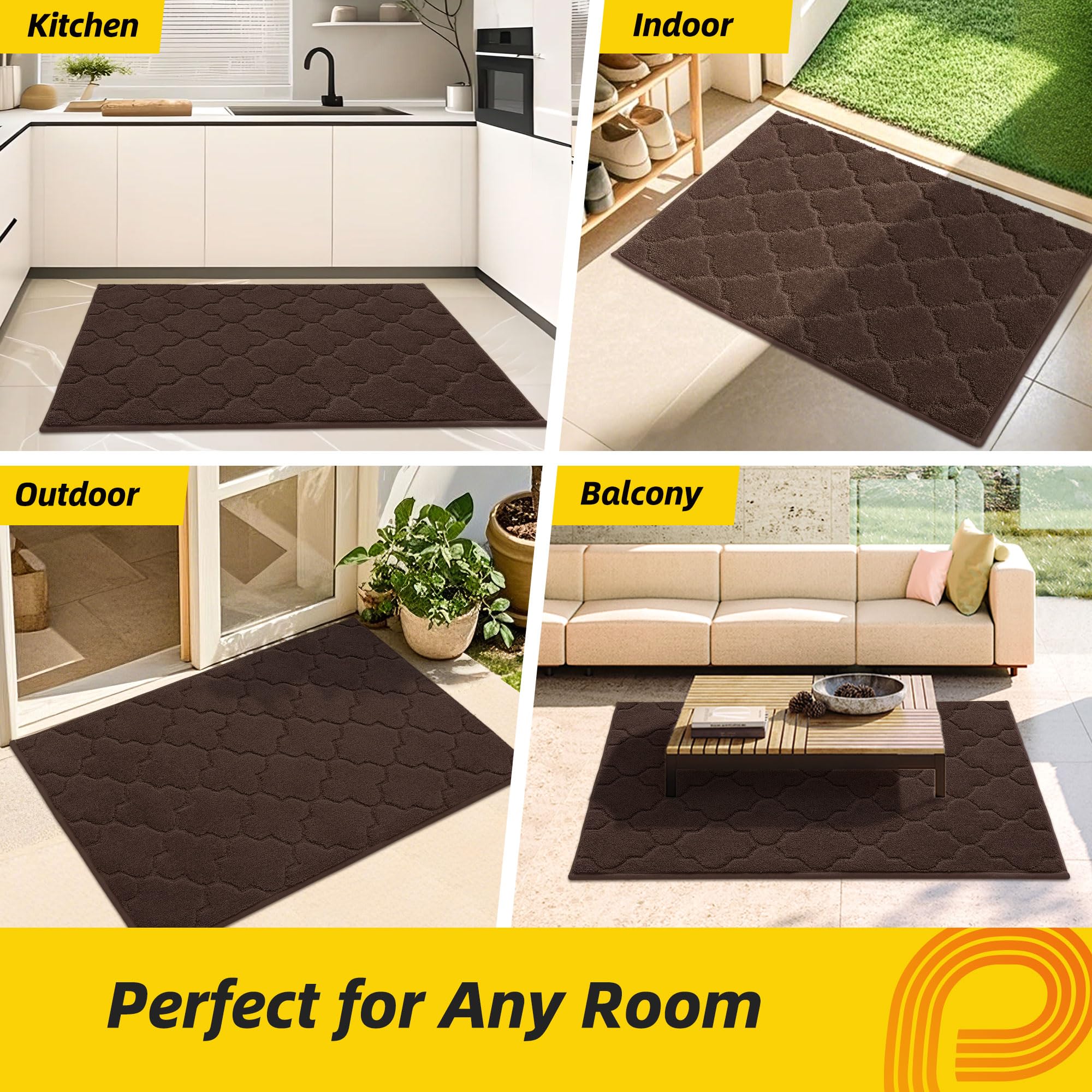 JSEI Door Mat 20" x 32", Non-Slip Dirt Trapper Door Mats Indoor Entryway Rugs Washable Absorbent and Stain Resist Welcome Mats, Dog Door Mat for Front Back Door, Muddy Wet Shoes & Paws, Brown