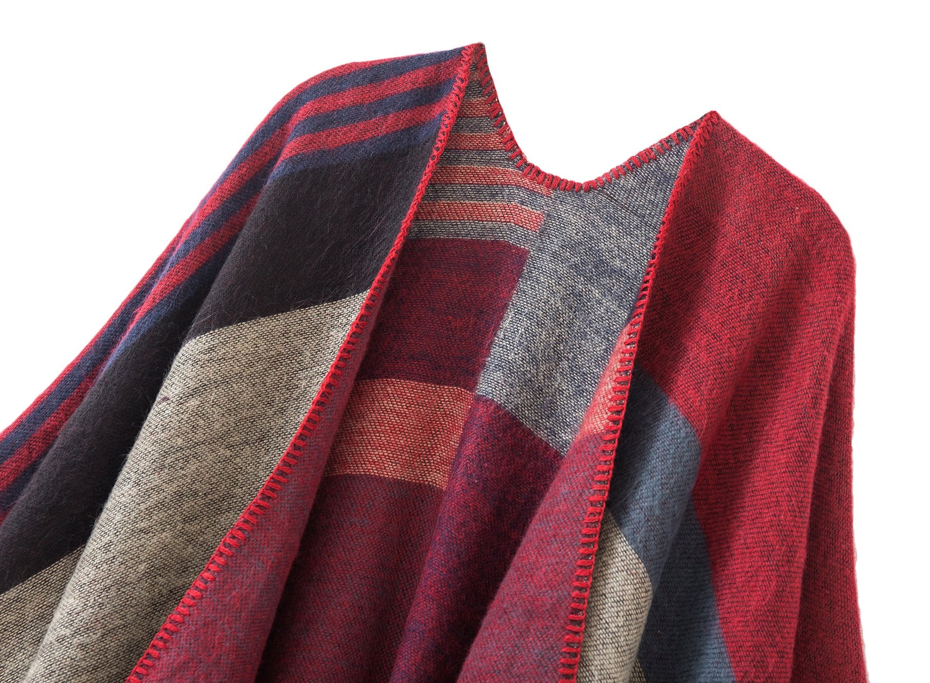 Urban CoCo Women's Color Block Shawl Wrap Open Front Poncho Cape (Red-series 2)