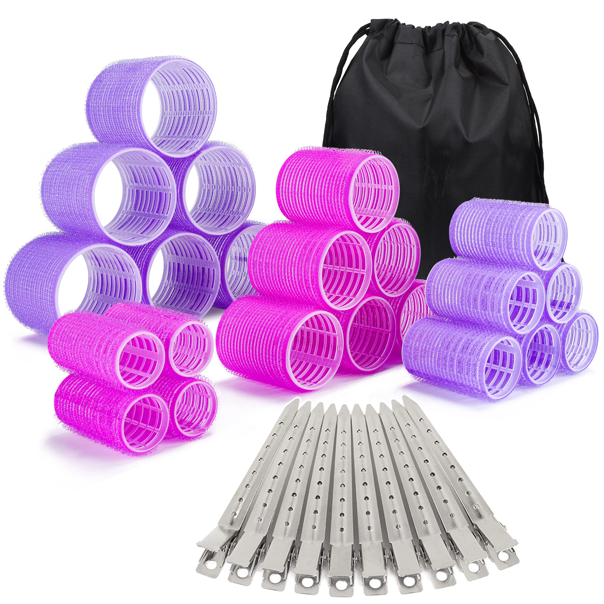 33 Pcs Hair Rollers set, Self Grip Hair Rollers for Long Medium Short Hair, ELASO Jumbo Large medium Hair Curlers （22 Velcro Rollers + 10 Stainless steel Clip +1 Storage Bag）