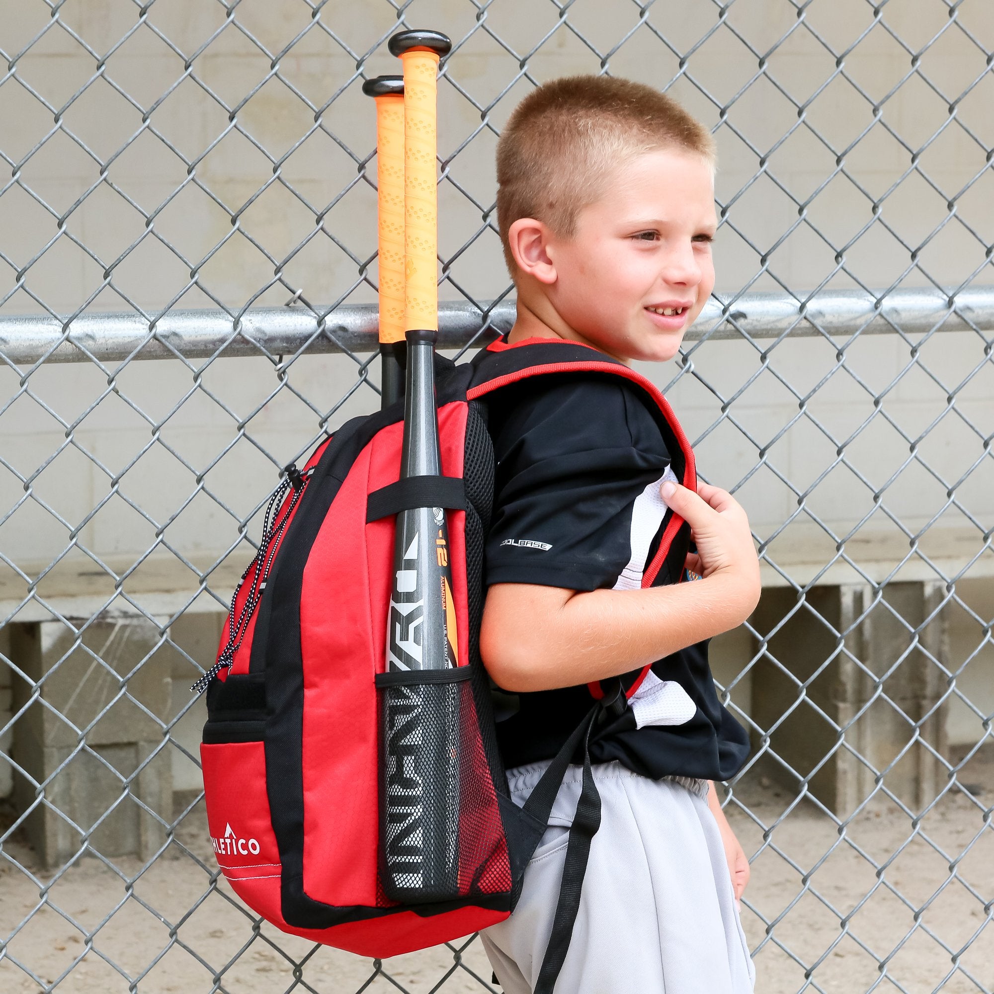 Athletico Youth Baseball Bat Bag - Backpack for Baseball, T-Ball & Softball Equipment & Gear | Holds Bat, Helmet, & Glove | Fence Hook (Red)