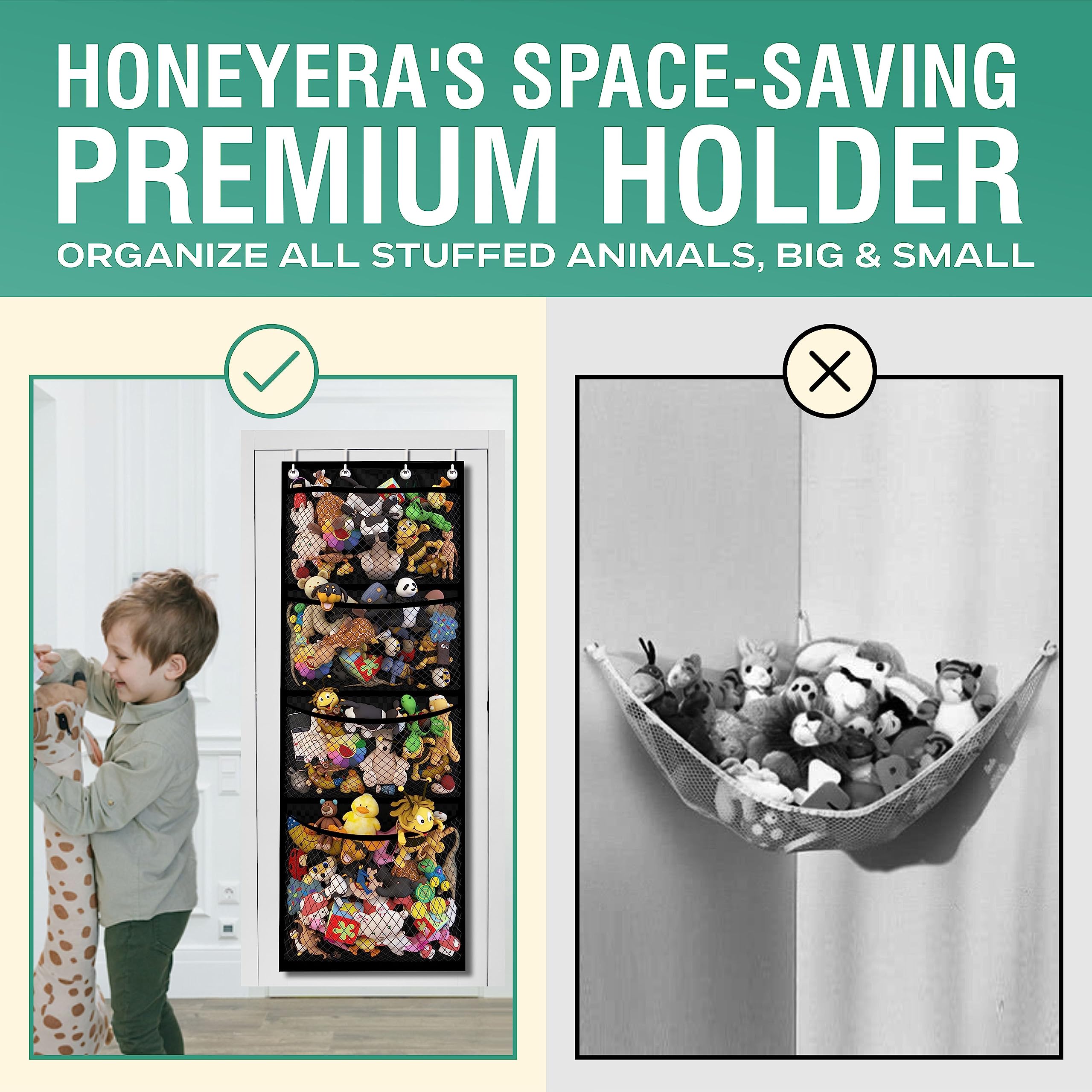 Honeyera Complete Plush & Toy Storage Bundle Black Stuffed Animal Organizer & Squishmallow Holder – Quick Install, Perfect for Small Spaces