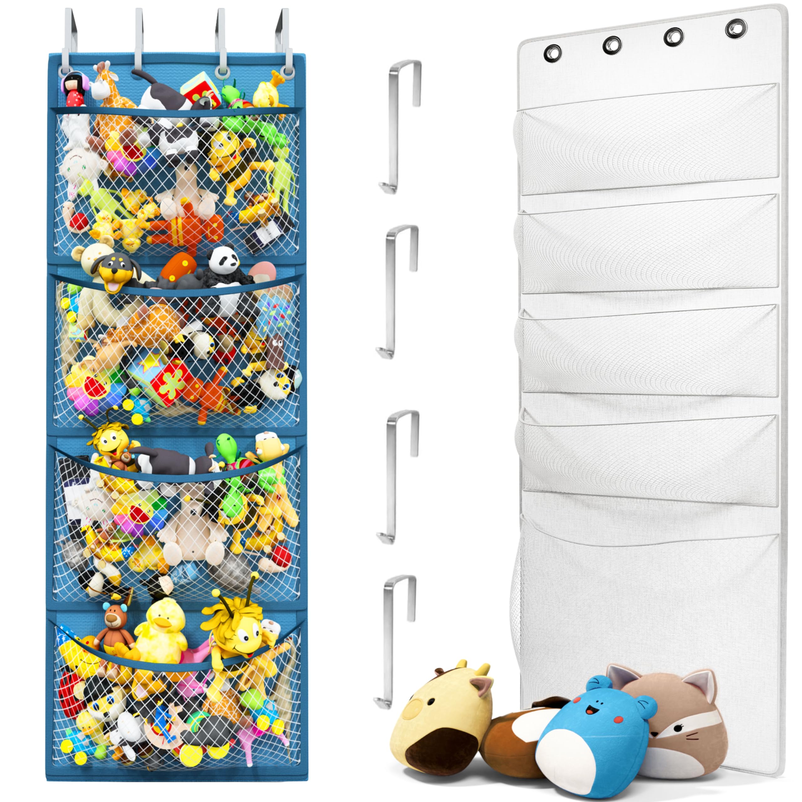 Honeyera Complete Plush & Toy Storage Bundle Blue Stuffed Animal Organizer & Squishmallow Holder – Quick Install, Perfect for Small Spaces