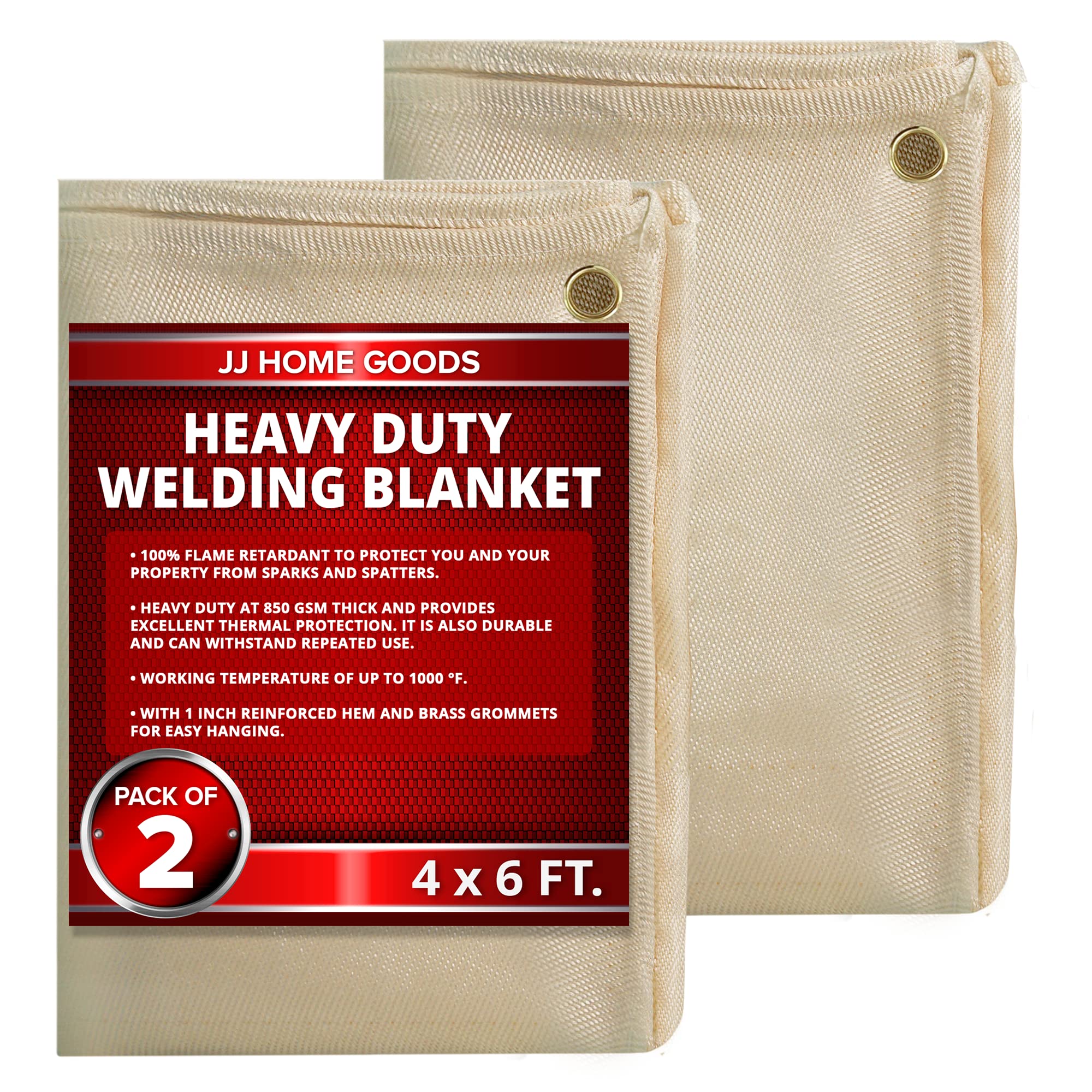 JJ CARE Welding Blanket - 2 Packs 4ft x 6ft Welding Mat - 850GSM Fiberglass Welding Blanket with Brass Grommets, Welders Blanket for Grill, Smoker Welding Blanket Heavy Duty, Welding Tarp & Shield