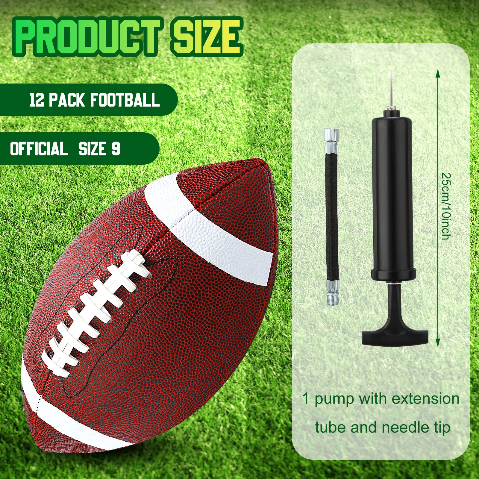 Jerify 12 Pcs Composite Leather Footballs Official Composite Leather Ball Composite Leather Inflatable Football with Pump Indoor Outdoor Football Bulk for Training and Recreational Play