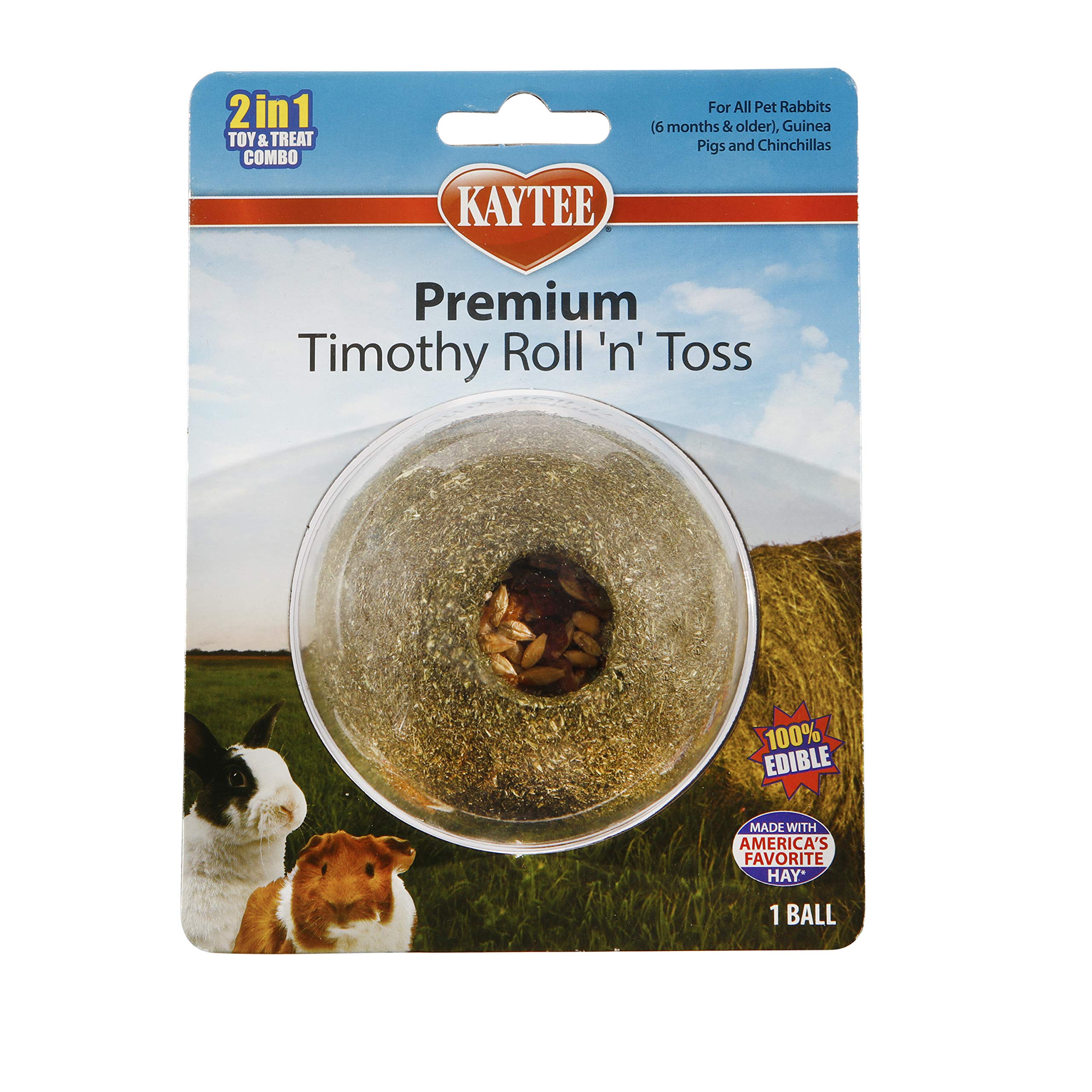 Kaytee Timothy Roll 'n' Toss Toy and Treat for Pet Rabbits, Guinea Pigs, and Chinchillas