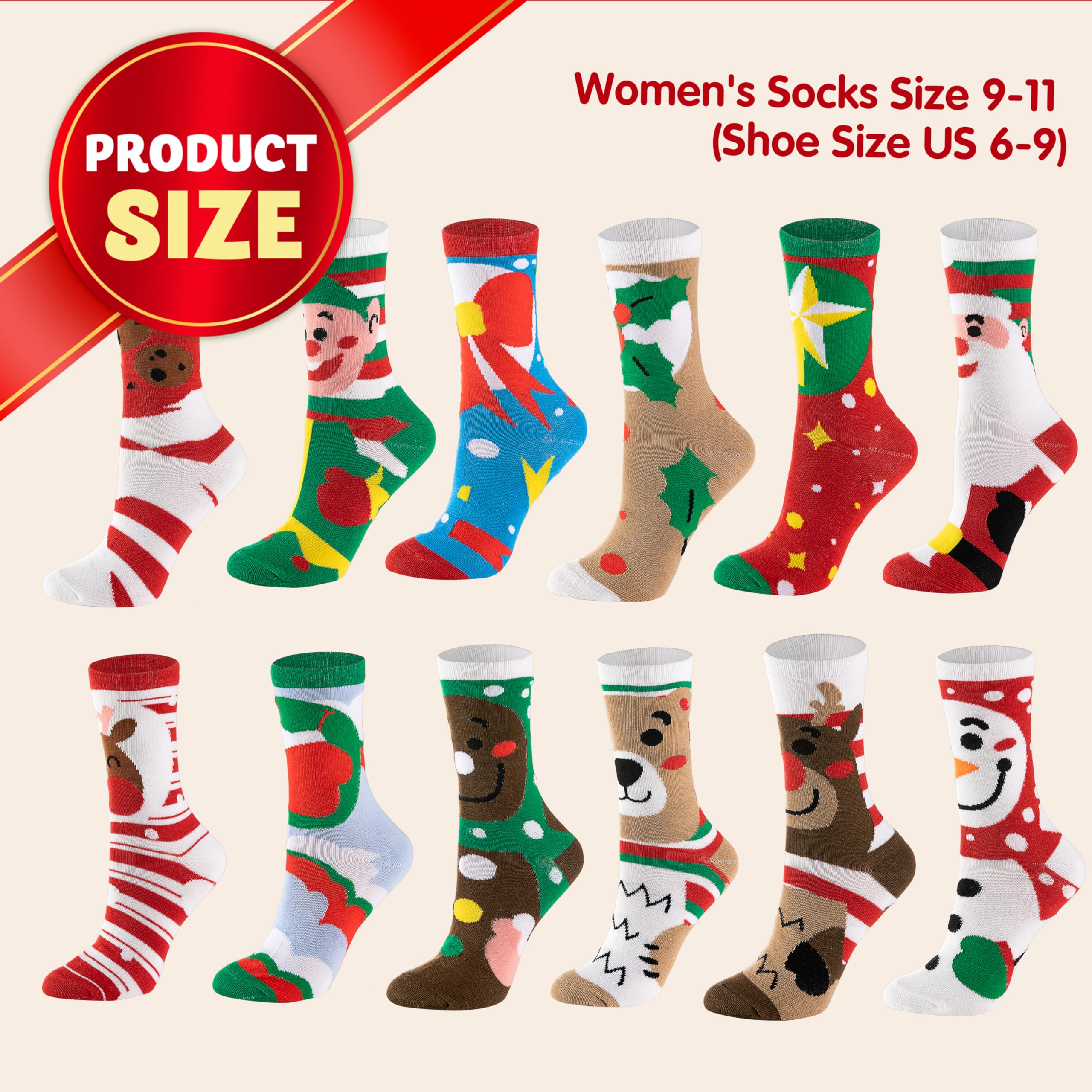 JOYIN 12 Packs Christmas Socks Women Colorful Funky Paint Crew Socks for Women Men for Christmas, Holiday or Birthday Gift