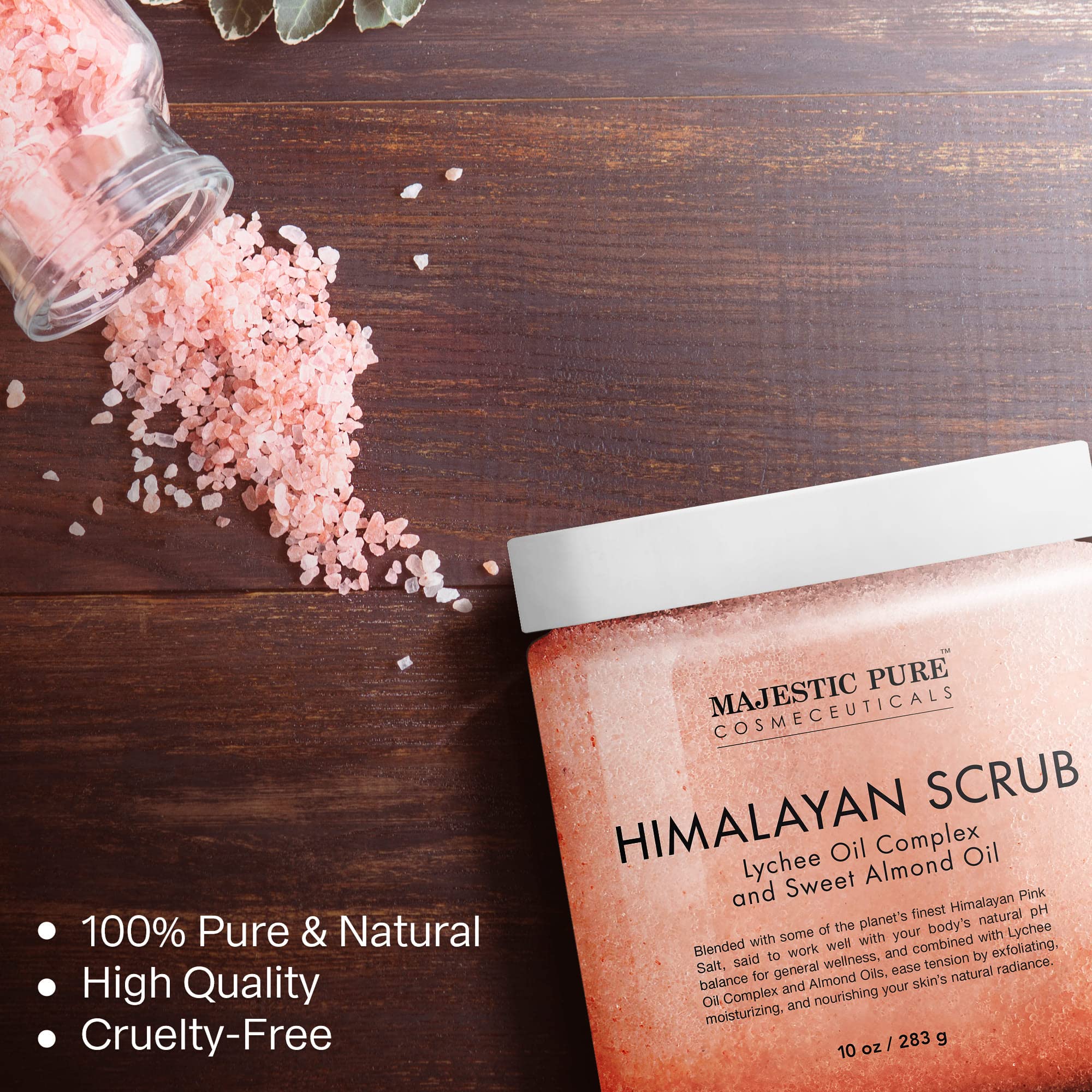 MAJESTIC PURE Himalayan Pink Salt Body Scrub with Lychee Oil and Sweet Almond Oil | Exfoliating Body Scrub for Skin Care, Stretch Marks, Acne, Cellulite | Body Scrub Exfoliator |10 oz