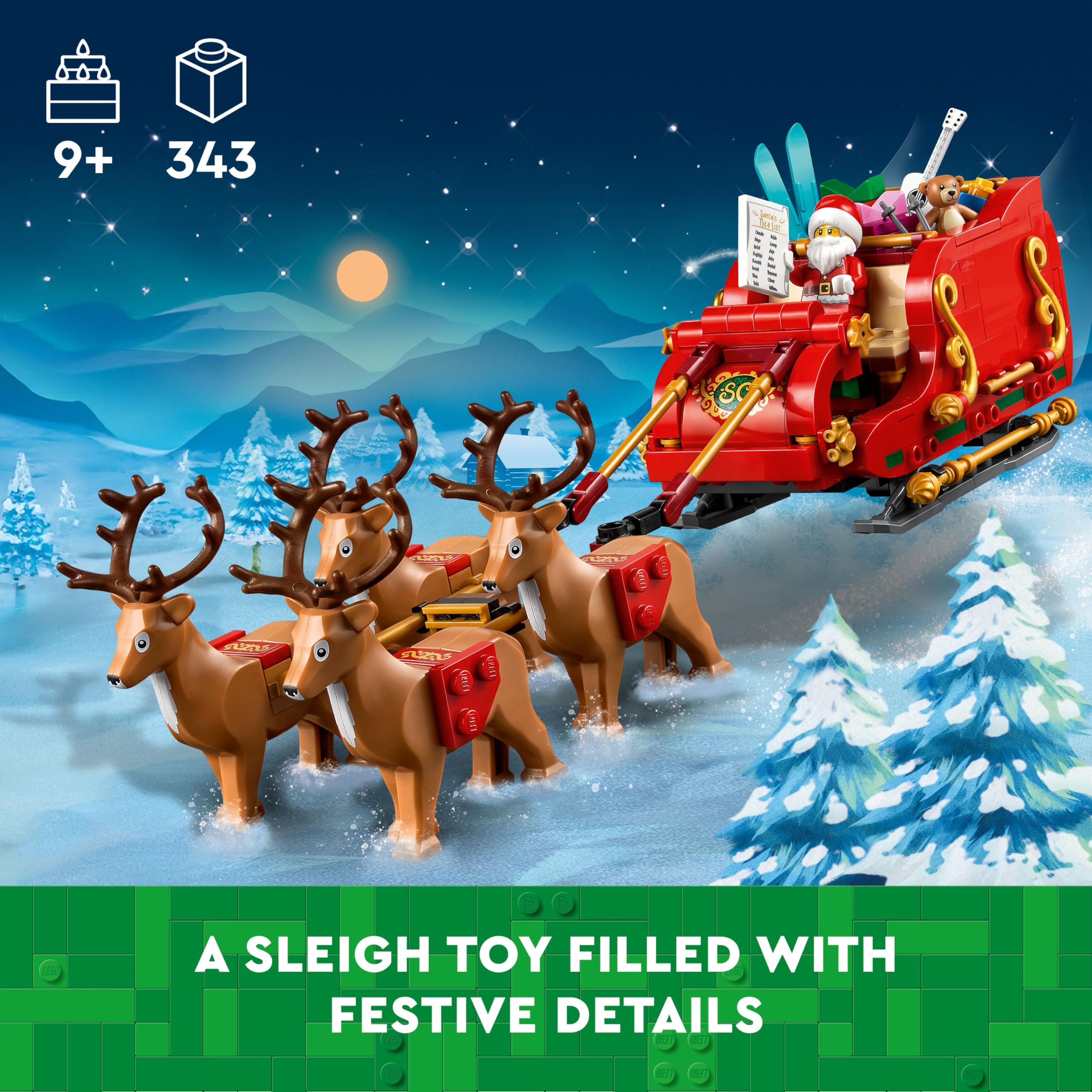 LEGO Santa’s Sleigh Christmas Toy Building Set for Kids Ages 9-13, Comes with a Santa Figurine & Reindeer, Gift for Boys and Girls, Holiday Home Decor, 40499