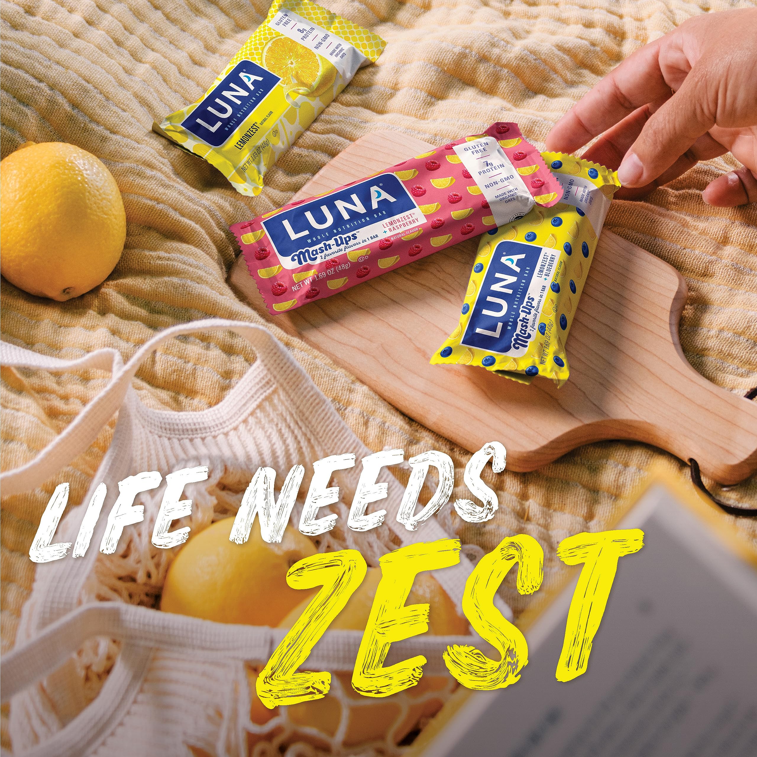 LUNA Bar - LemonZest Flavor - Gluten-Free - Non-GMO - 7-9g Protein - Made with Organic Oats - Low Glycemic - Whole Nutrition Snack Bars - 1.69 oz. (12 Pack)