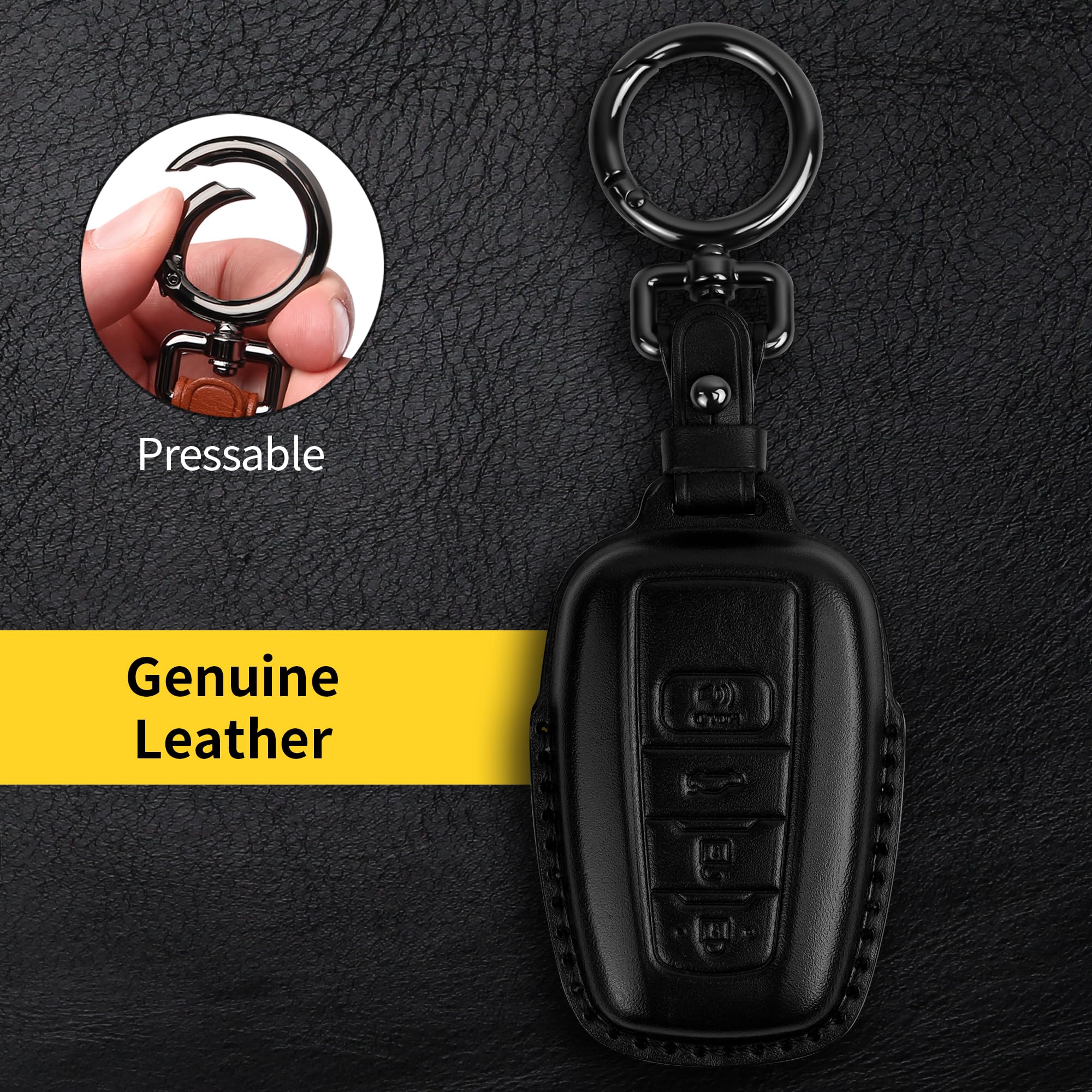 Tukellen for Toyota Key Fob Cover Genuine Leather With Keychain,Leather Key Case Protector Compatible with 2020-2022 Highlander Corolla Prius 2018-2024 RAV4 Camry Avalon C-HR GT86 -Black