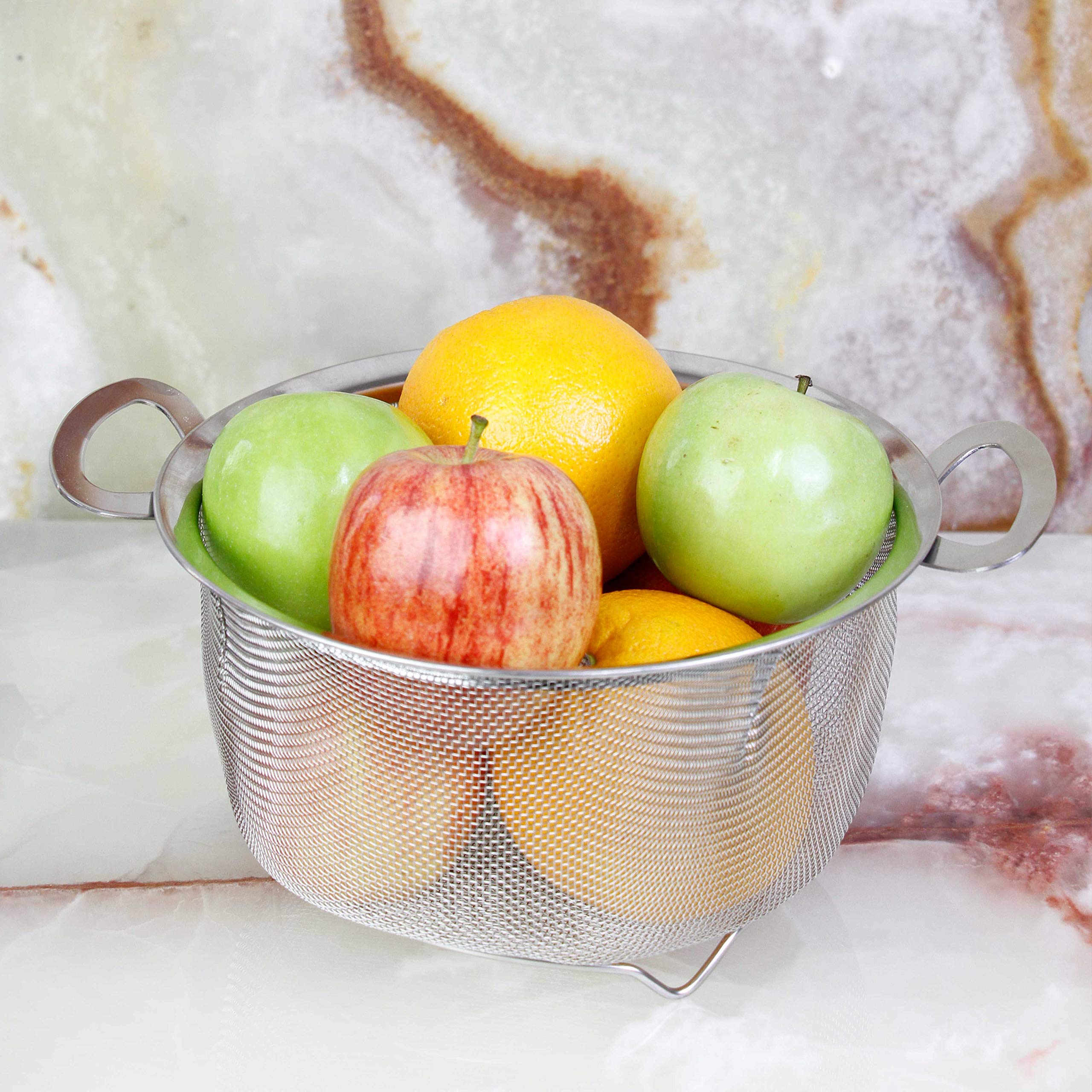 U.S. Kitchen Supply 3 Quart Stainless Steel Mesh Net Strainer Basket with a Wide Rim, Resting Feet and Handles - Colander to Strain, Rinse, Fry, Steam or Cook Vegetables & Pasta