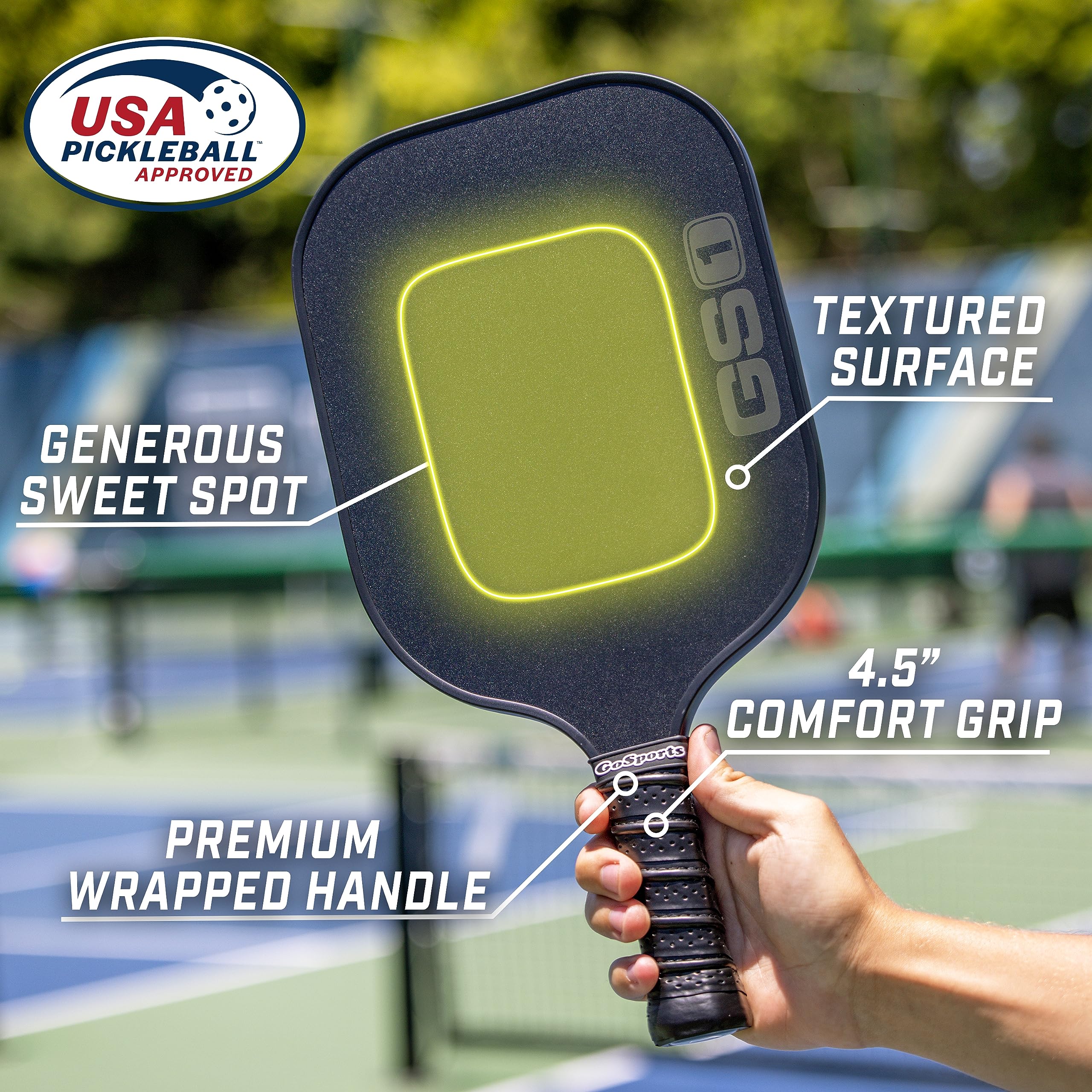 GoSports GS1 Pickleball Paddle - USAPA Approved Fiberglass Pickleball Paddle, Black