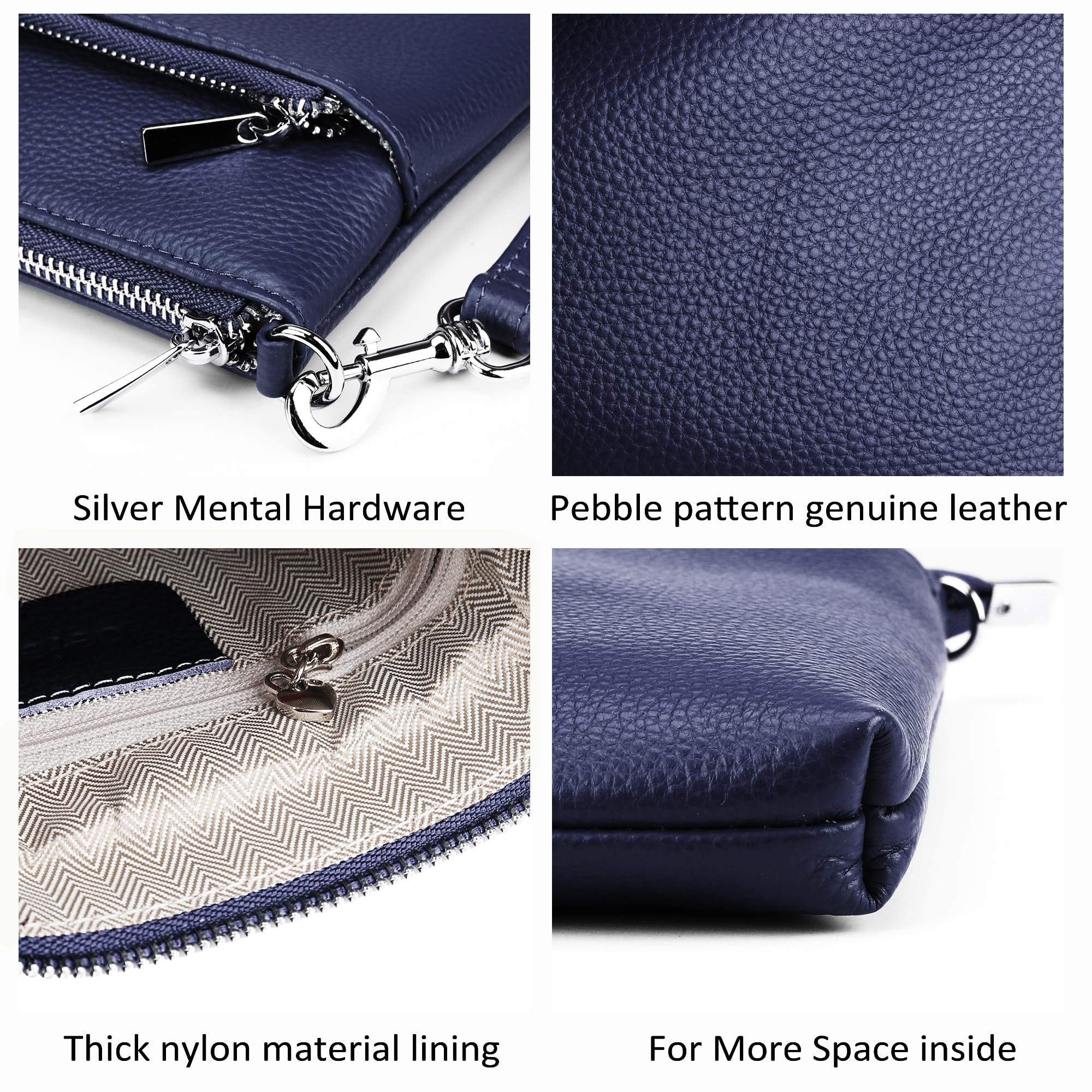 befen Small Navy Blue Genine Leather Crossbody Purses for Woman Travel Shoulder Bags with Multiple Zipper Pockets