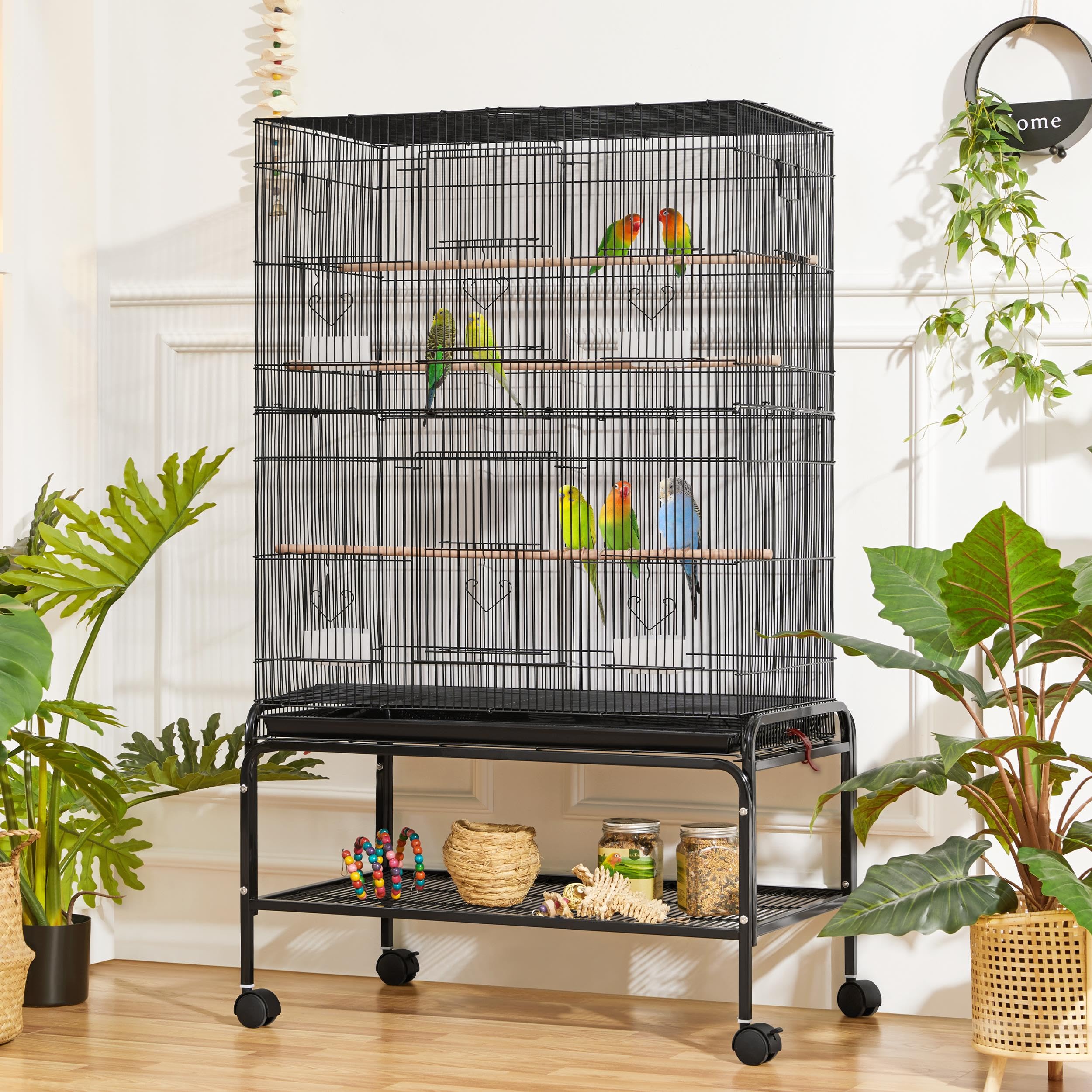 Yaheetech 53'' Large Bird Cage Budgie Cage for Parakeets Cockatiels Conures Lovebirds Parrots with Rolling Stand