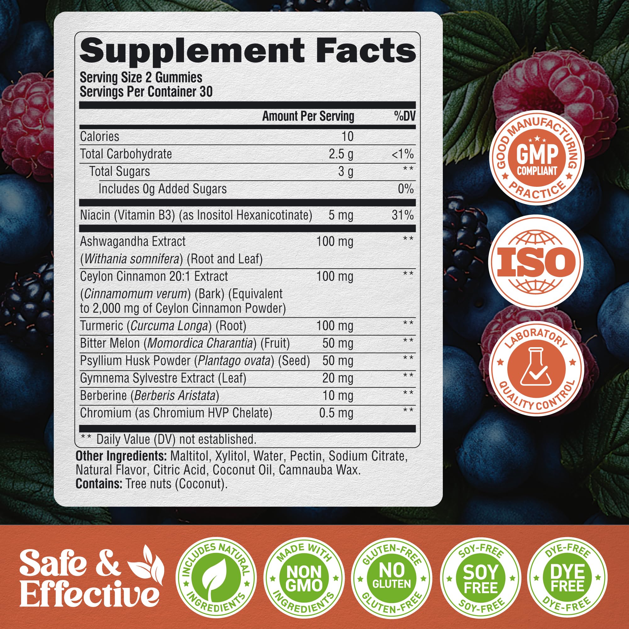 Ceylon Cinnamon Gummies 2000 mg - Berberine | Turmeric | Ashwagandha | Bitter Melon | Psyllium - Metabolism, Energy & Heart Support for Men & Women - Sugar-Free, Natural Berry Flavor - 60 Gummies