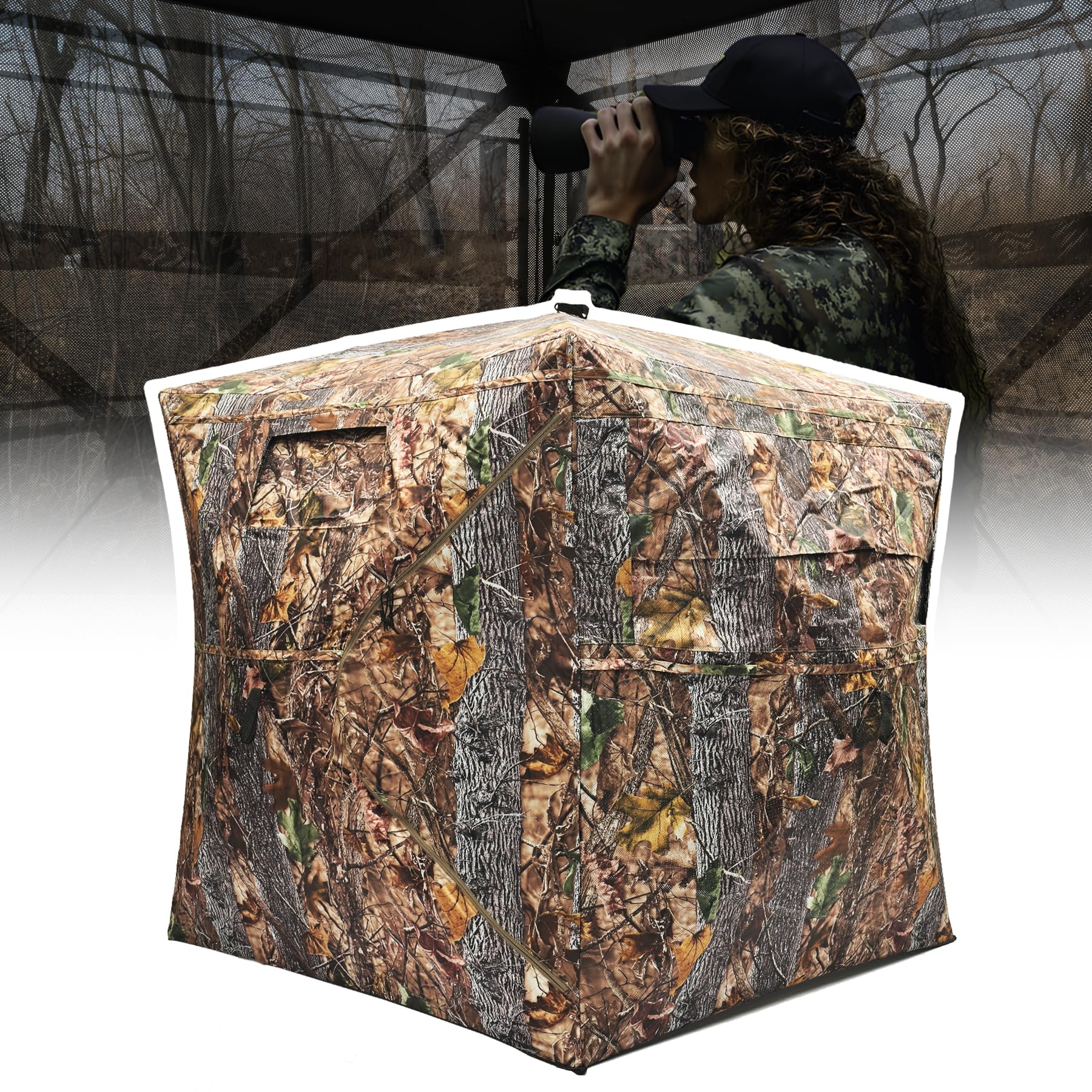 KNINE OUTDOORS Hunting Blind, 2-3 Person Pop Up Ground Blinds for Deer Hunting 270 Degree, Portable Resilient Hunting Tent for Deer & Turkey (Standard Style)