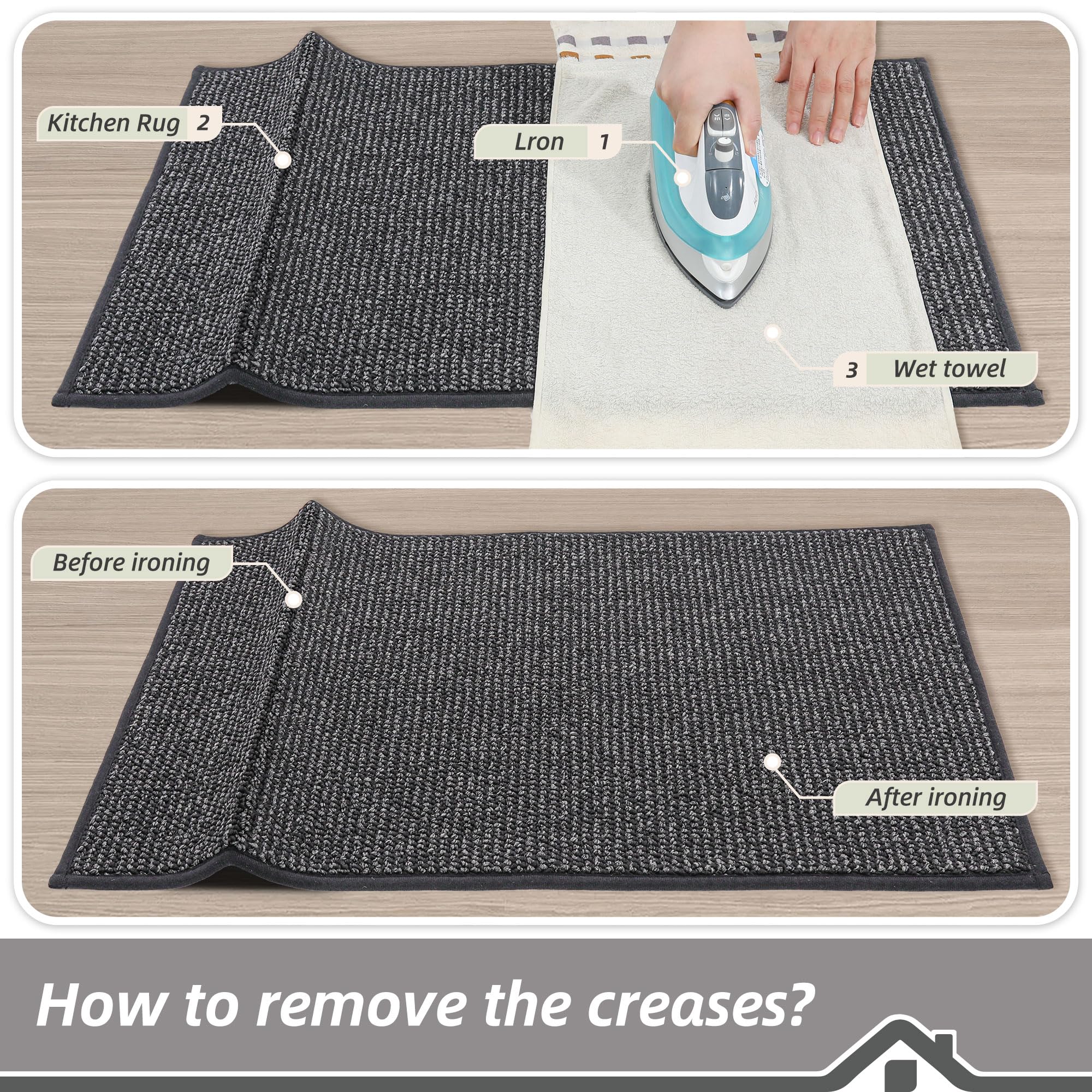 BEQHAUSE Kitchen Rugs and Mats 2PCS, Non-Slip Kitchen Mats for Floor, Absorbent and Stain Resistant Kitchen Runner, Machine Washable Rugs for Kitchen, Laundry & Sink, 20"x32"+20"x48", Charcoal