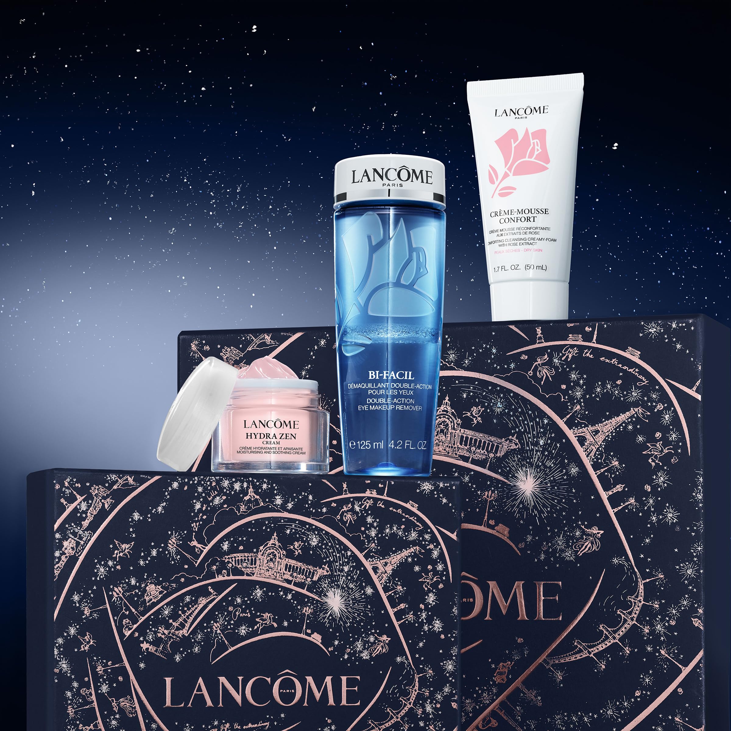 Lancôme Skincare Gift Set - Full Size Bi-Facil Makup Remover 4.3 Fl Oz & Travel Size Cleanser and Moisturizer - Limited Edition