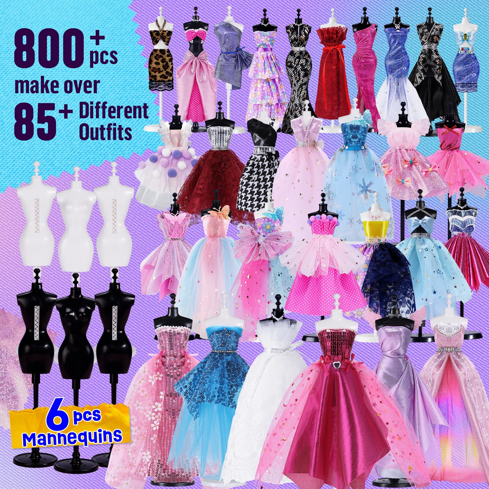 ONE TO FOUR 800+Pcs - Fashion Designer Kit for Girls with 6 Mannequins - Arts and Crafts Kit- Sewing Kit for Kid Ages 8-12 -Girls Gift Age 6 7 8 9 10 11 12-Christmas Gifts for Teen Girls