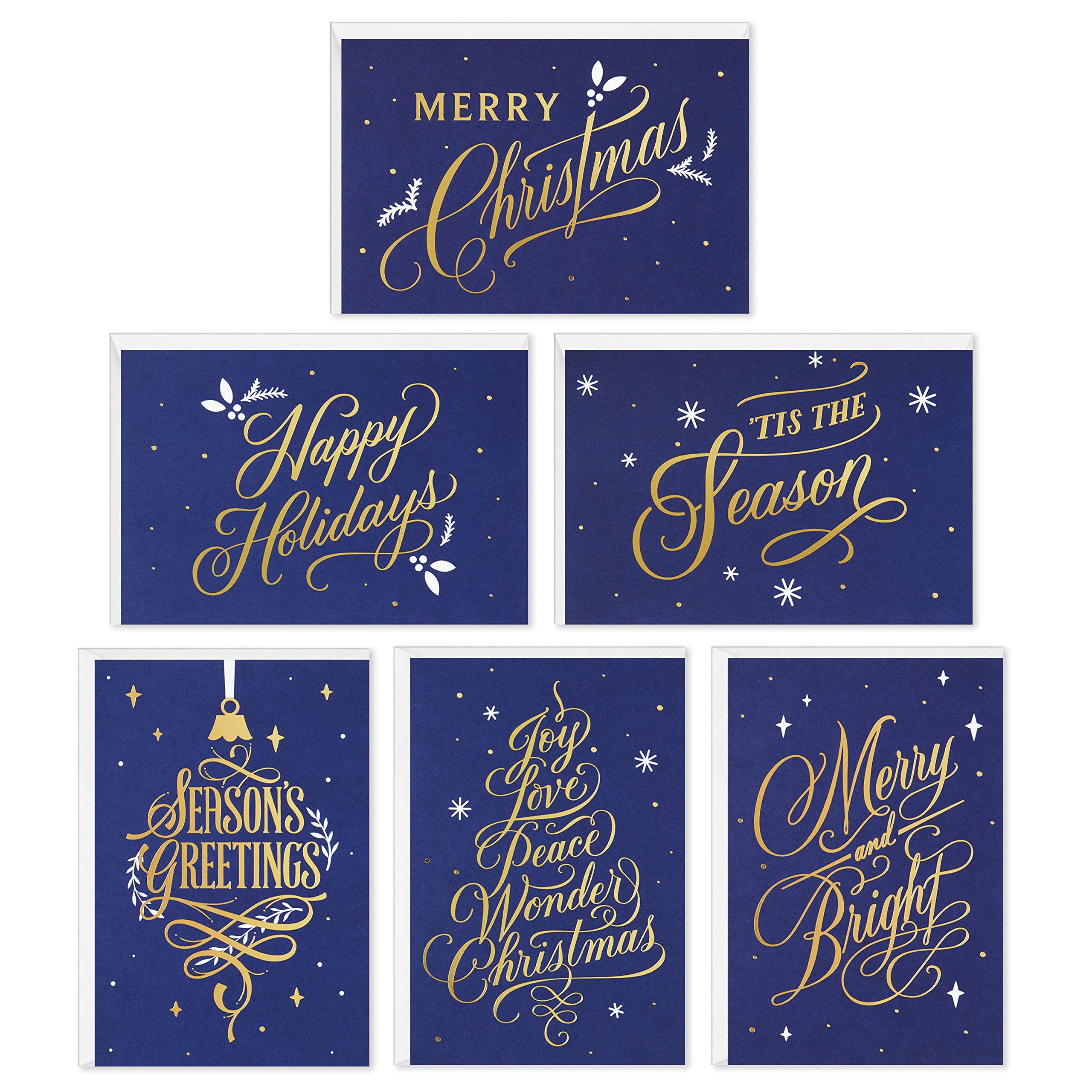 Hallmark Boxed Christmas Cards Assortment, Blue and Gold Holidays (6 Designs, 72 Cards with Envelopes)