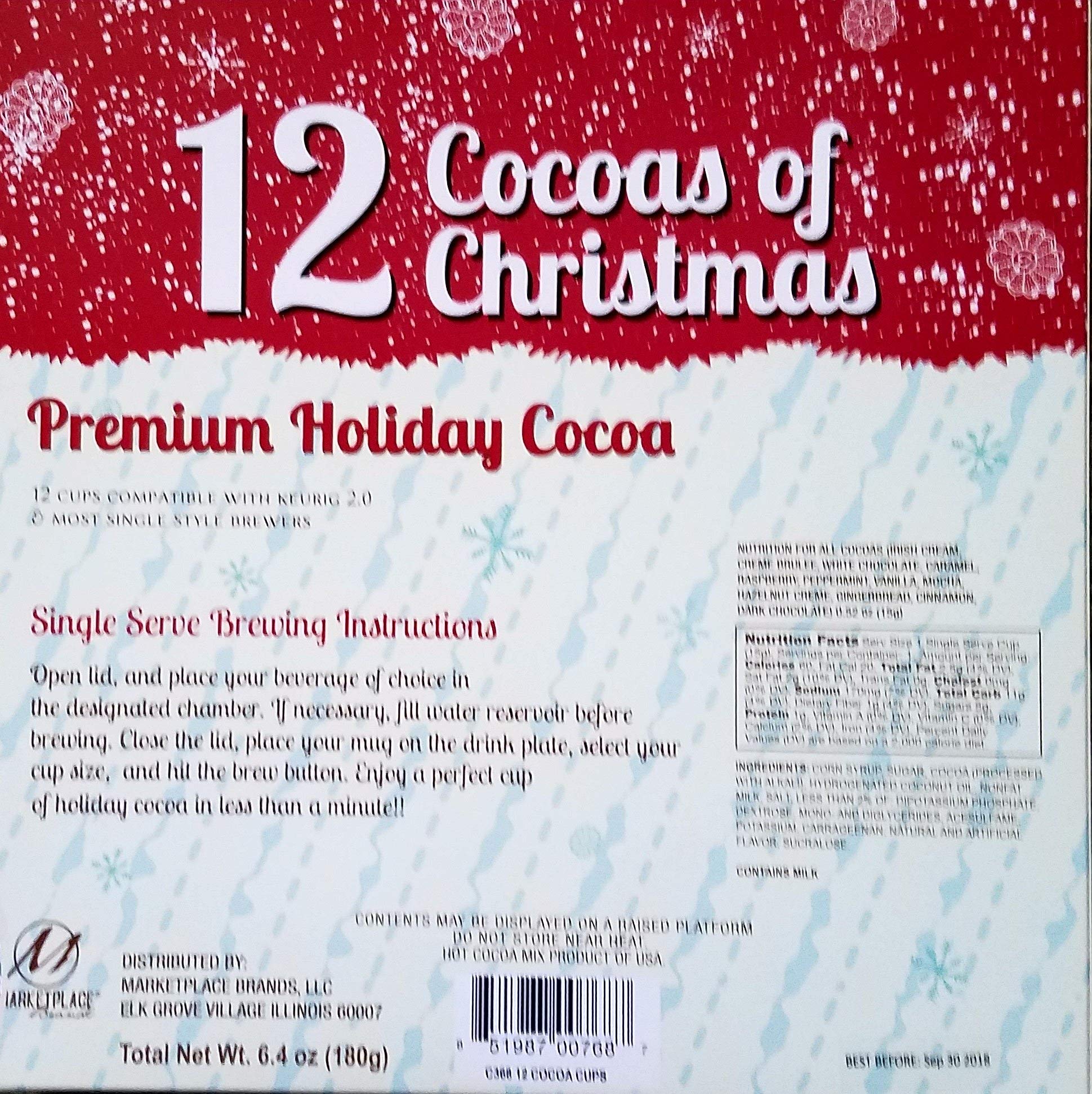 12 Cocoas of Christmas - 12 K Cups - Premium Holiday Cocoa - Gift Set