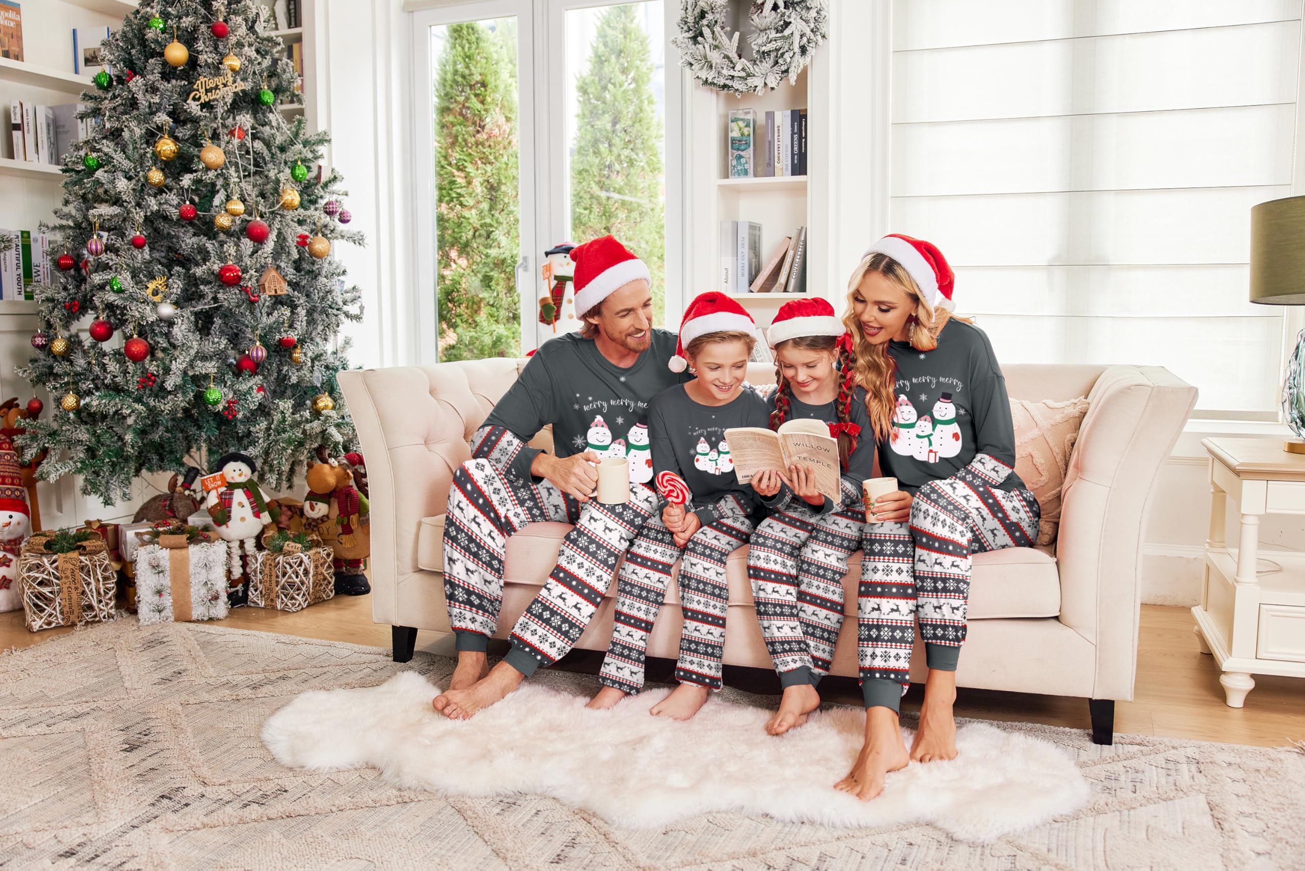 Ekouaer Matching Christmas Pajamas for Family Soft Long Sleeve Holiday Xmas Pjs Sleepwear Jammies with Pockets