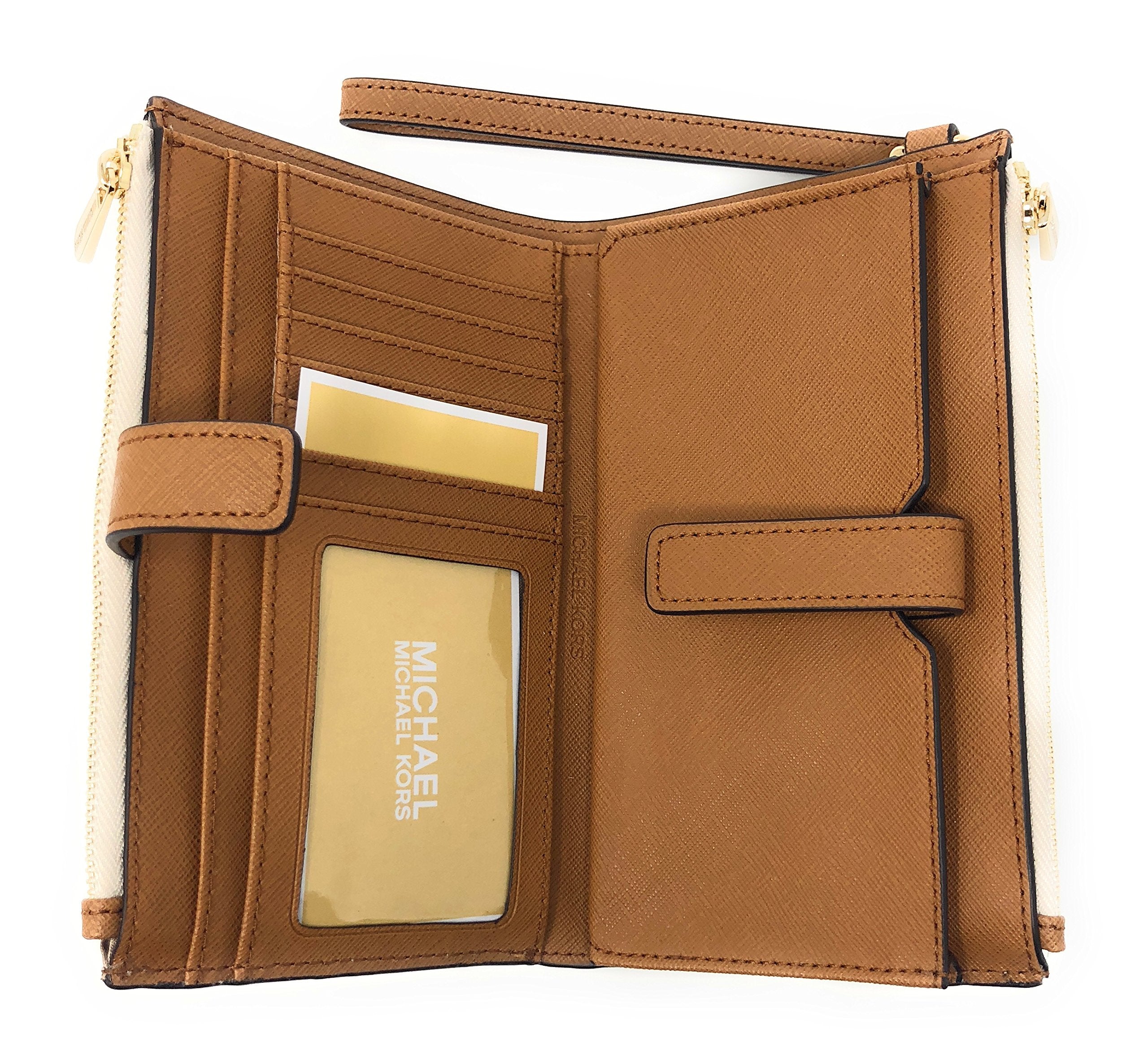 Michael Kors Jet Set Travel Double Zip Wristlet - Signature PVC, 2019 Styles 35F8GTVW0B / 35F8STVW0B (Vanilla / Acorn)