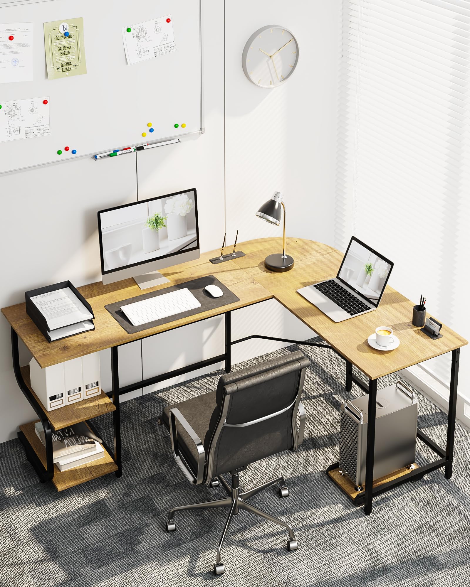 Teraves Reversible L Shaped Desk with Large Surface, 69 Inch Sturdy Corner Desk with Storage Shelves, Premium Office Computer Desk for Home Office Gaming