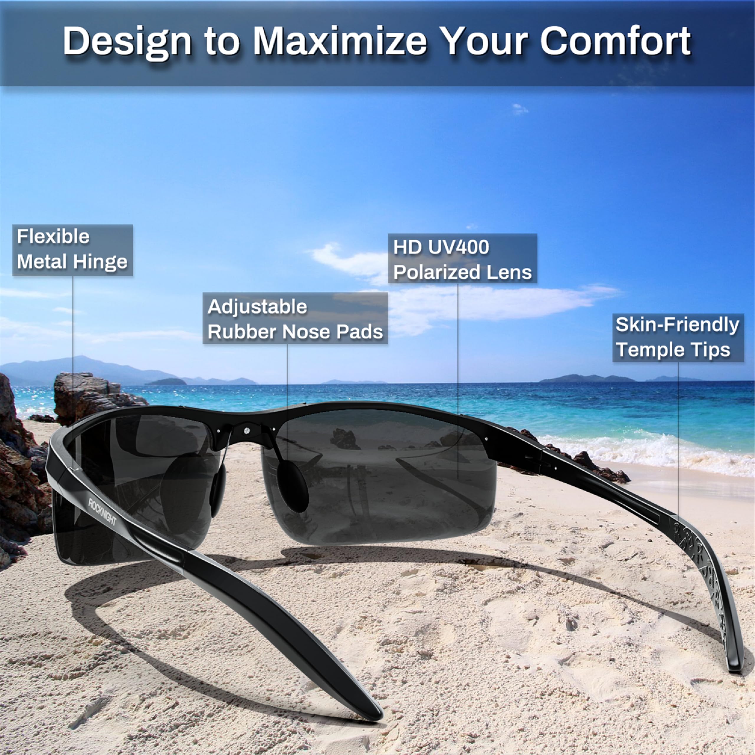 ROCKNIGHT Driving Polarized Sunglasses Men UV Protection HD Golf Fishing Sports