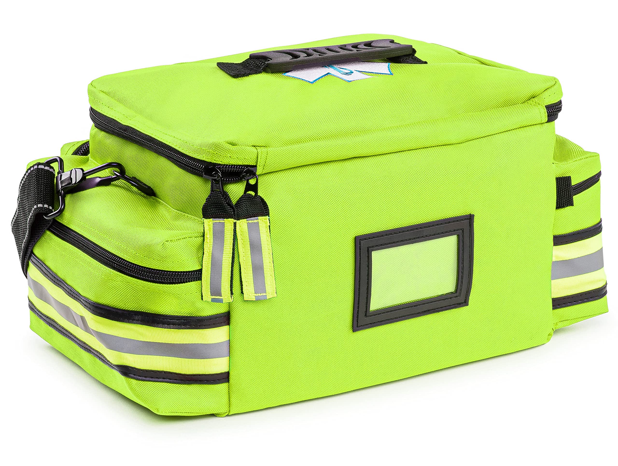 Scherber First Responder Fully-Stocked Professional Essentials EMT/EMS Trauma Kit | HSA/FSA Approved | Reflective Bag w/8 Zippered Pockets & Compartments & 200+ First Aid Supplies - Yellow