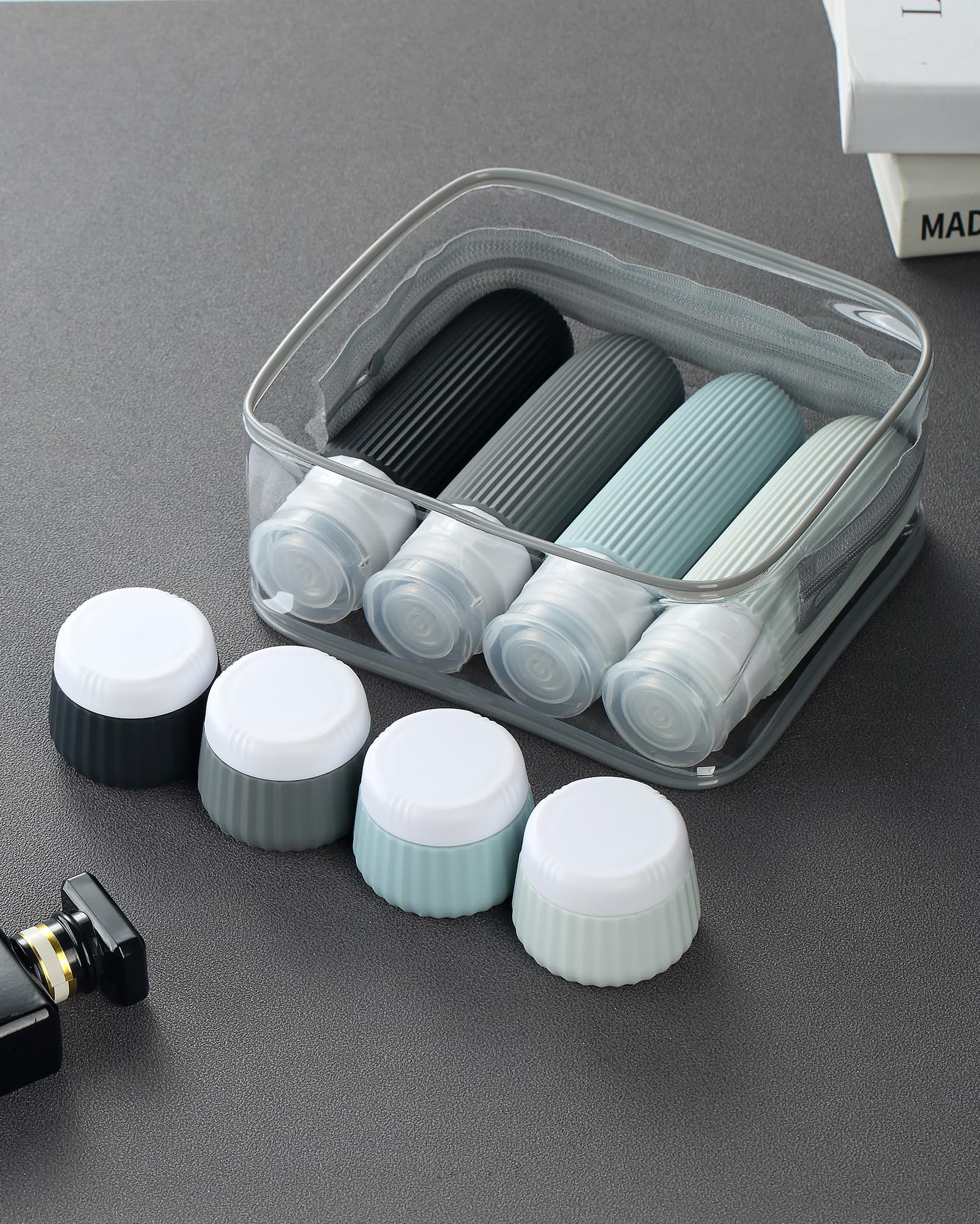 Mrsdry Travel Bottles for Toiletries 8 Pack, Tsa Approved Travel Size Toiletries 3 oz, Travel Containers for Toiletries, with Clear Bag, Leak Proof Silicone Squeezable Travel Essentials Creams Jars