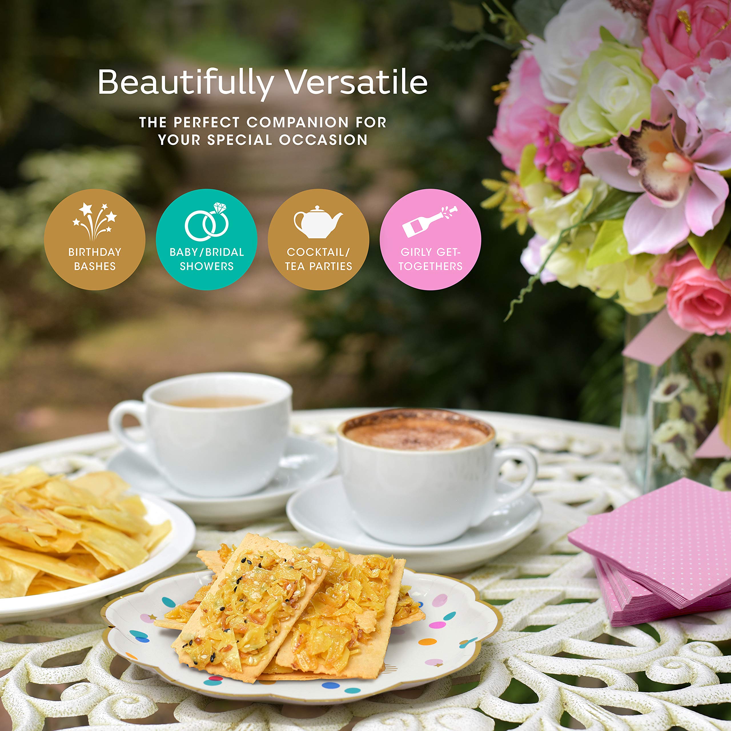 The Joy Bazaar Premium Pink and Gold Party Plates Set - 30 Pack Disposable Plates and Napkins, Ultra-Durable 400GSM, No Soggy Mess