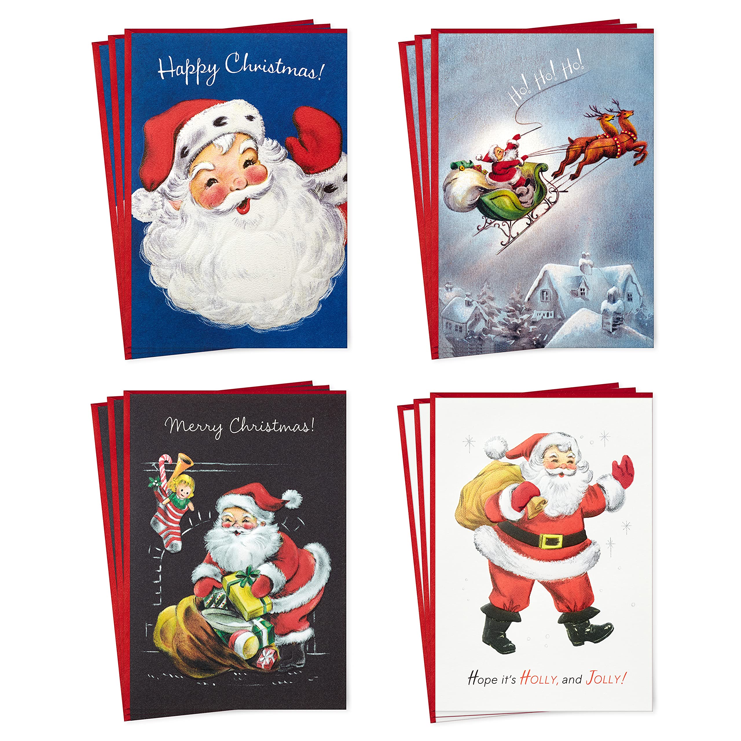 Hallmark Boxed Christmas Cards, Vintage Santa Claus (4 Designs, 12 Cards and Envelopes)