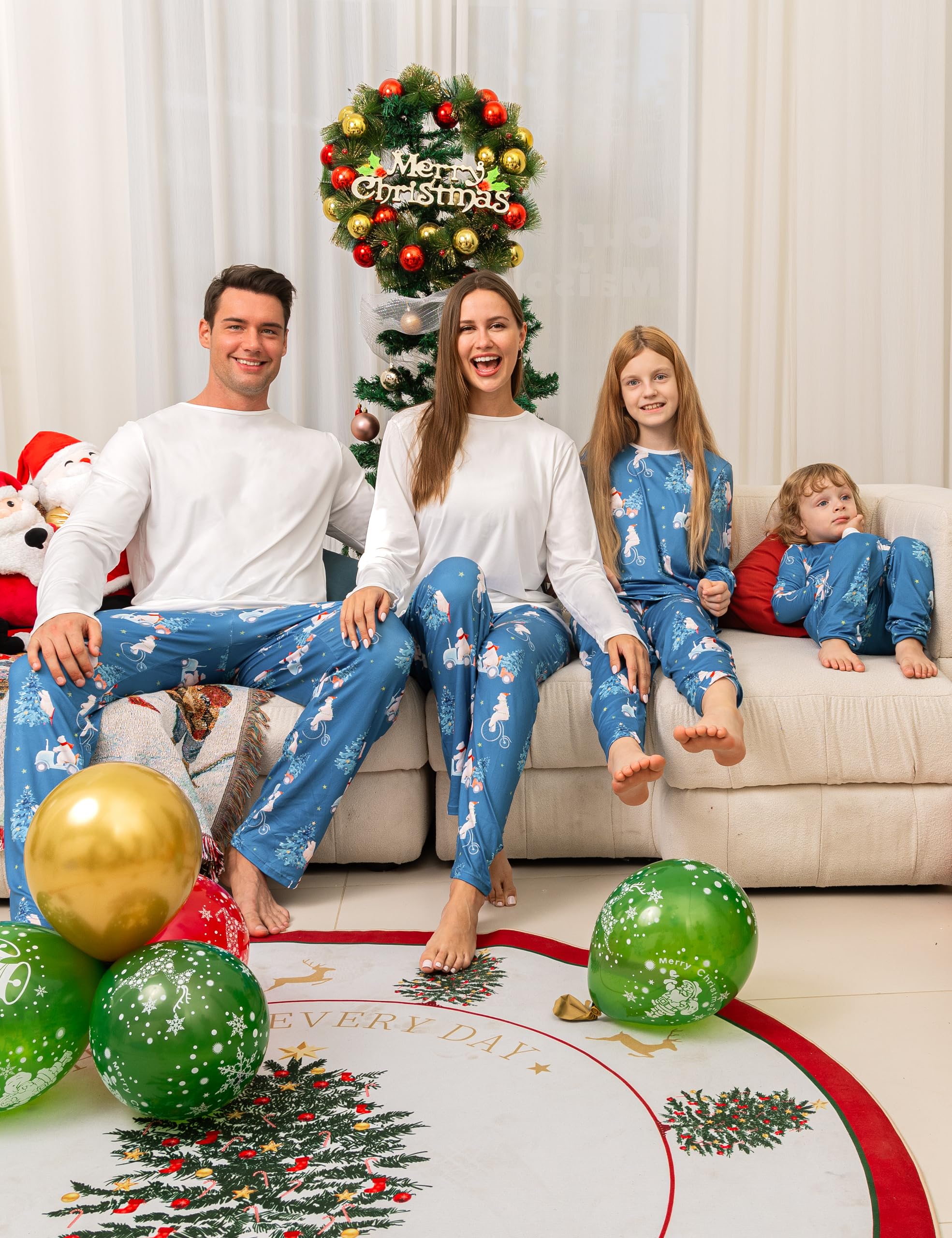 SUNNYBUY Christmas Pajamas Matching Sets, Holiday Family PJS Xmas Jammies for Couples, Driving Polar Bear 4T-90