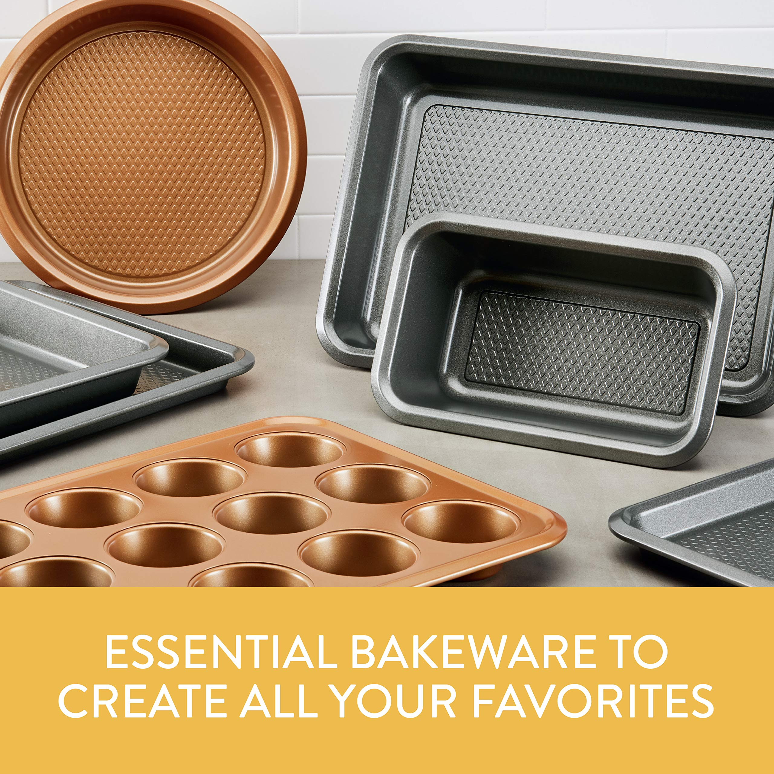 Ayesha Curry Nonstick Bakeware Nonstick Baking Pan Set / Nonstick Cake Pan Set, Round - 3 Piece, Brown